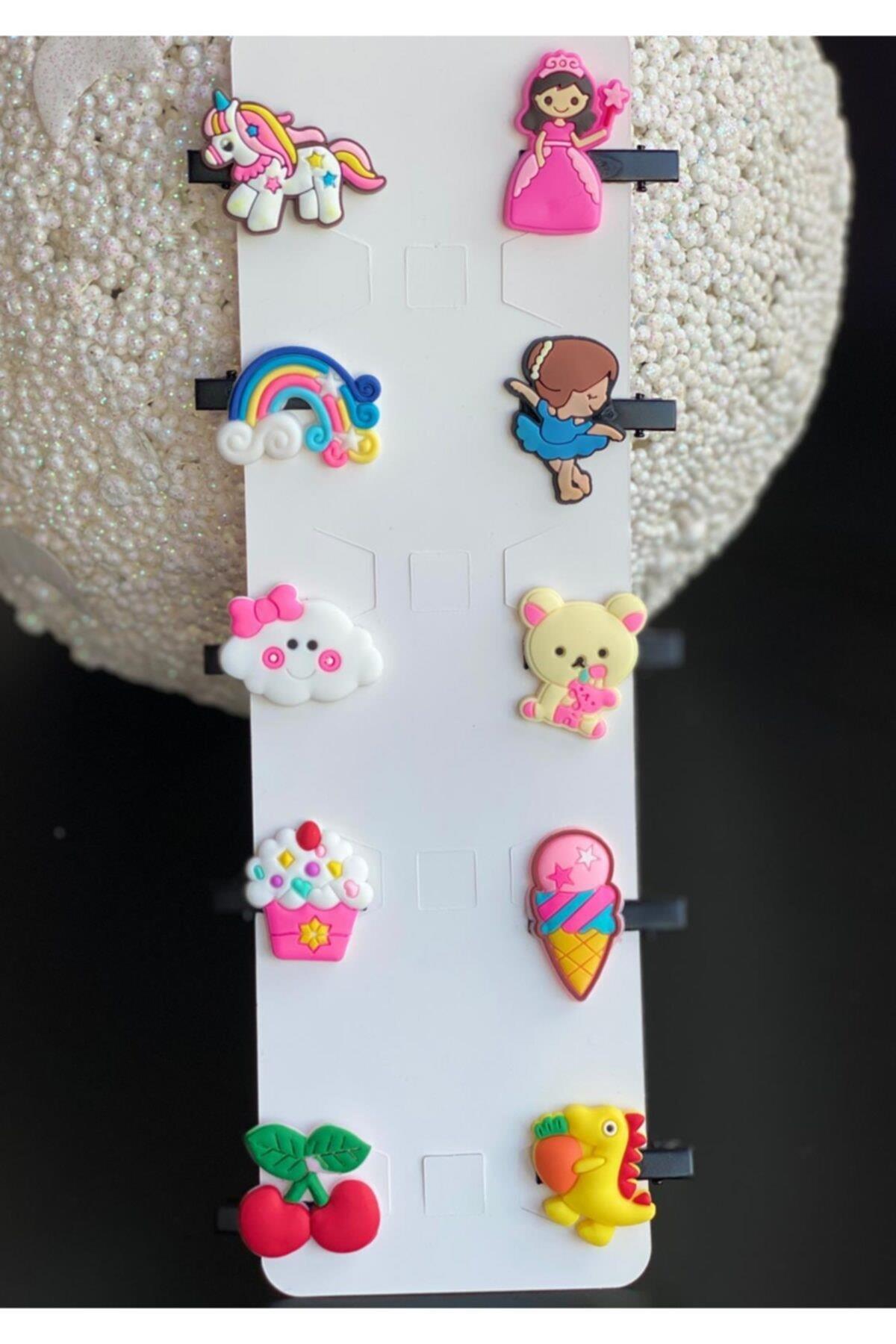 10 Lu Mini Figürlü Balerin Prenses Bulut Dondurma Unicorn Gökkuşağı Bebek Çocuk Toka Seti No7