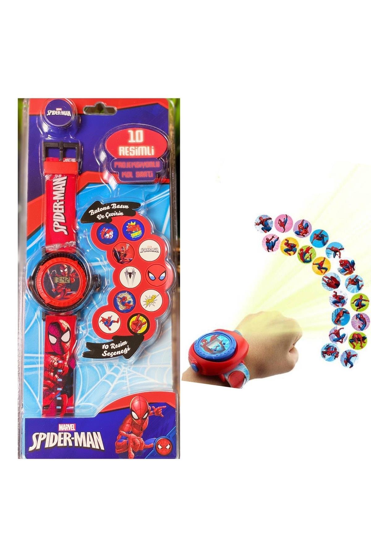 10 Resimli Projeksiyonlu Örümcek Adam Spiderman Saat Erkek Çocuk Saati
