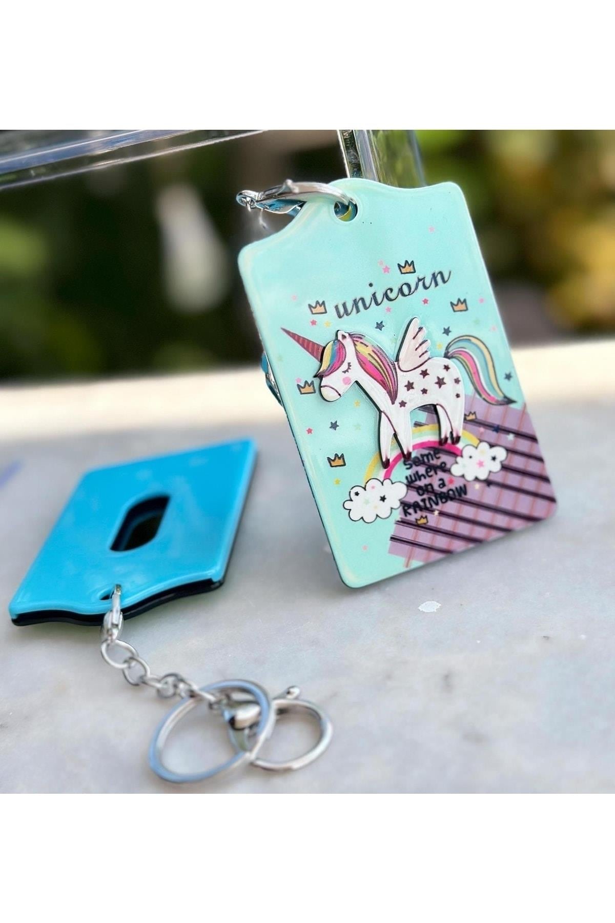 3d boyutlu gökkuşağı unicorn kartvizit kılıfı valiz kartlık anahtarlık askılı çanta valiz askısı