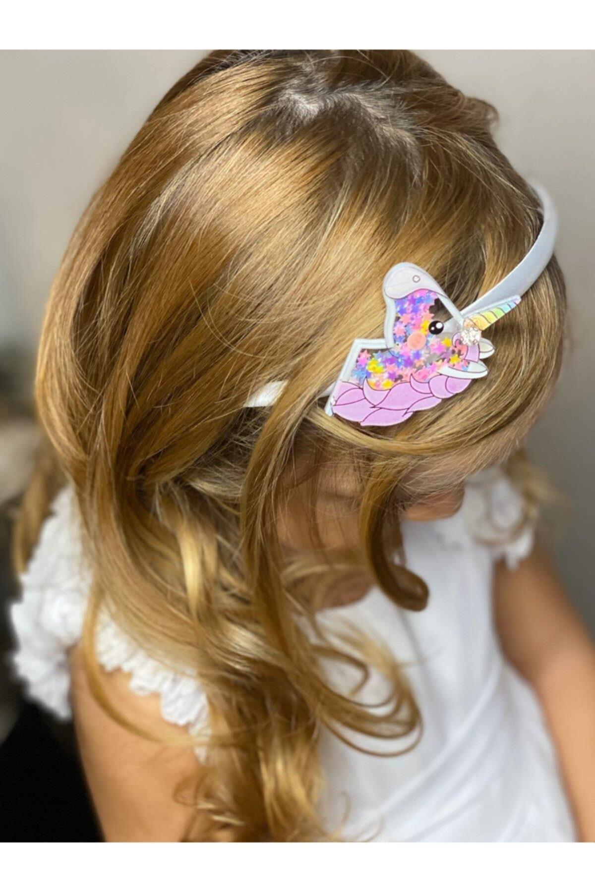 3d Pleksi Cam Pullu Taşlı 3 Boyut Büyük Unicorn Çocuk Tacı Beyaz Saten Taç