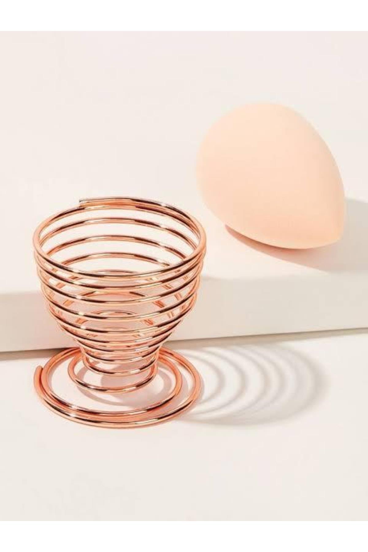 Alman Kalite Ithal Metal Rose Gold Kaplama Çelik Spiral Tutuculu Makyaj Süngeri Damla Yumurta
