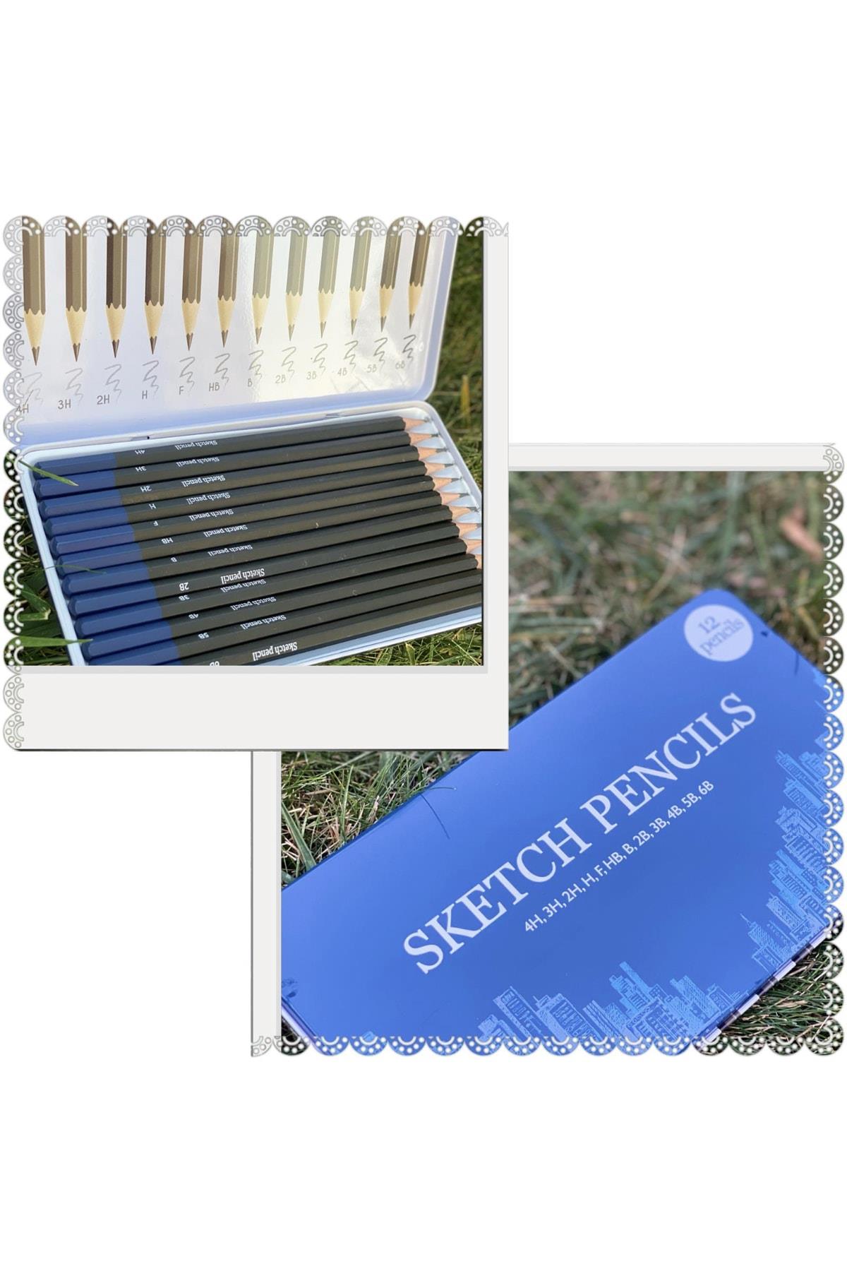 Alman Kalitesi Sketch Pencil 12 Li Çizim Kurşun Kara Kalem Seti Metal Kutulu 4h 3h 2h H F Hb B 2b