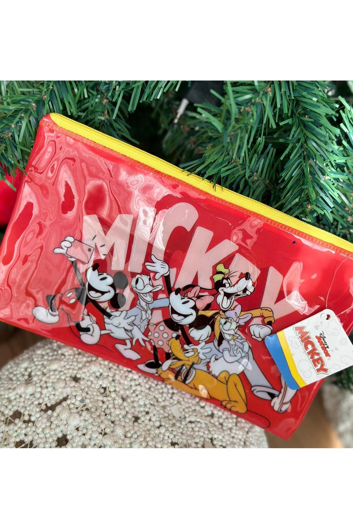 Almanya’dan ithal Disney Mickey ve arkadaşları kalemlik fermuarlı organizer çanta büyük boy kırmızı