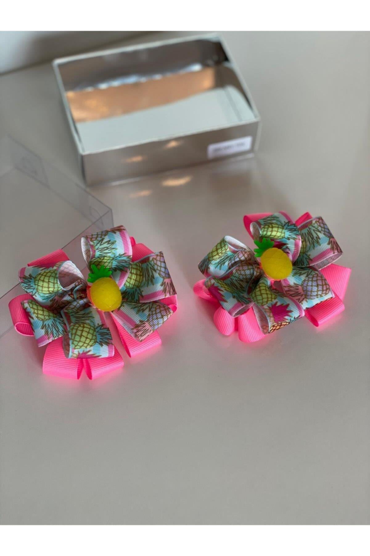 Ananas Figürlü Neon Pembe Kız Çocuk Bebek Klipsli Pensli Toka