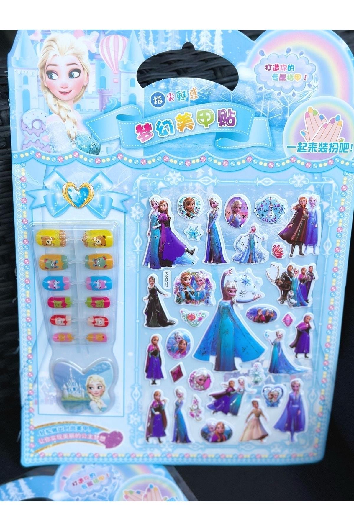 Anna frozen karlar ülkesi 3d boyutlu yapışkan sticker takma çocuk tırnağı tırnak seti