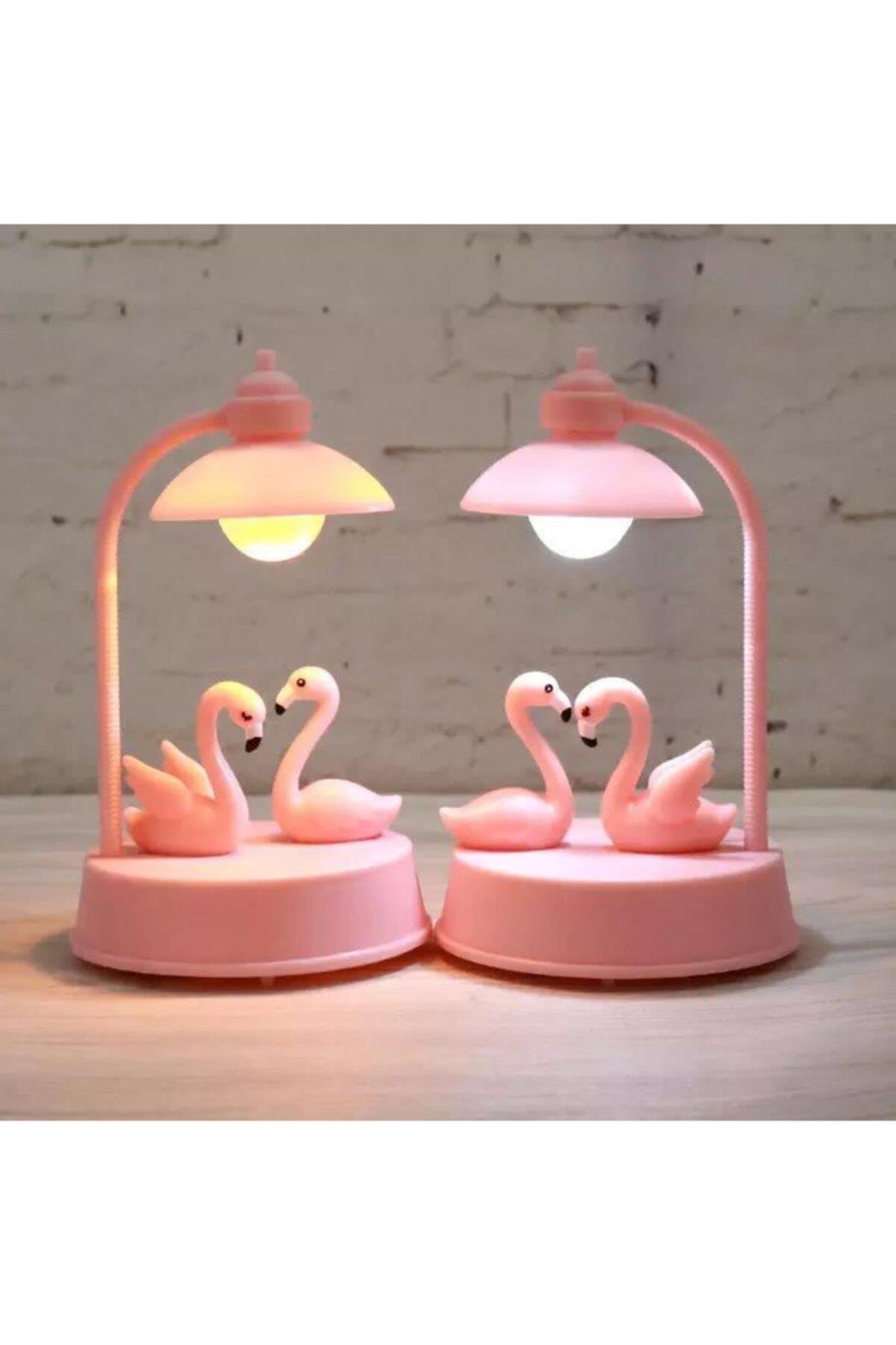 Aşk Sevgili Flamingo Çift Renk Işıklı Masa Gece Lambası Pembe