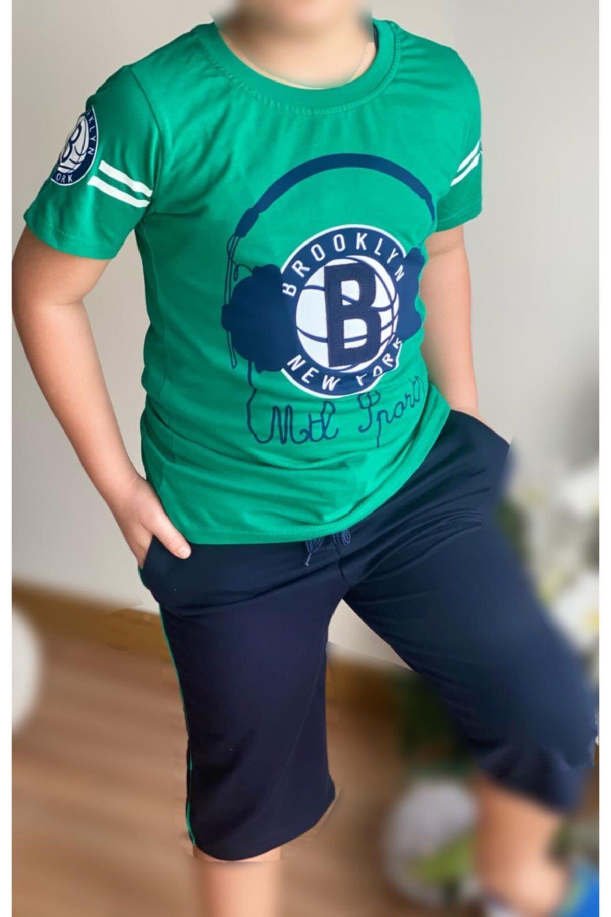 Bayram Özel Yazlık Kapri Şort Tshirt Spor Takım Set Erkek Çocuk Yeşil Lacivert Basketbol