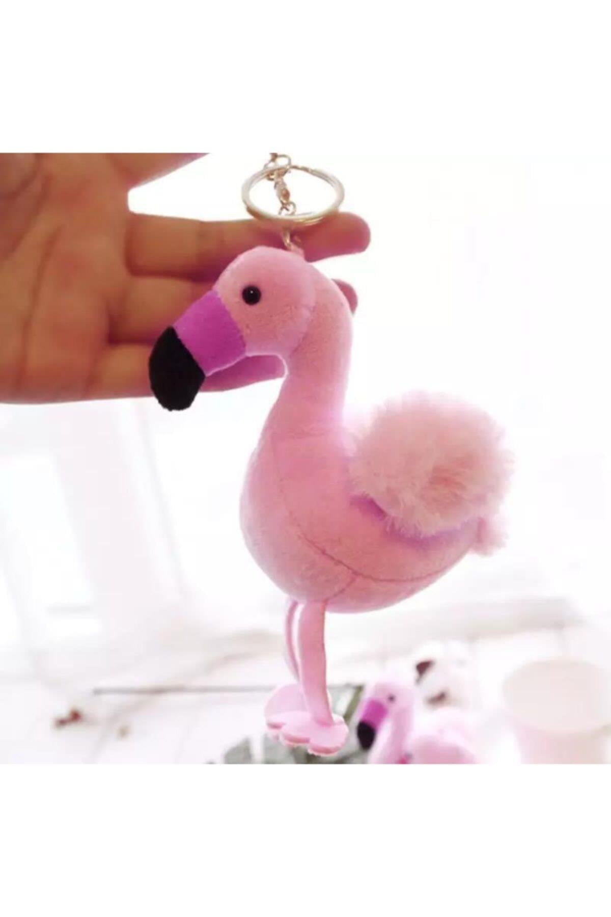 Büyük Sevimli Dev Peluş Pembe Tüylü Flamingo Anahtarlık 16 Cm Hediyelik Eşya