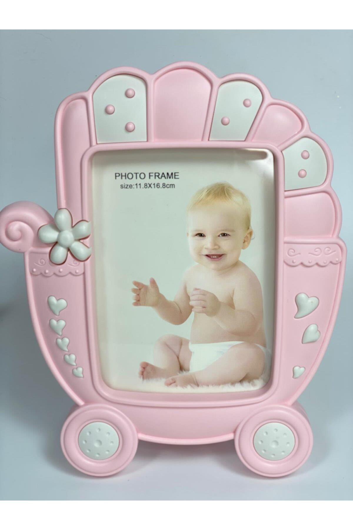 Büyük Sevimli Pembe Puset Araba Bebek Çocuk Ayaklı Fotoğraf Çerçevesi Hediyelik Albüm Frame 22x27