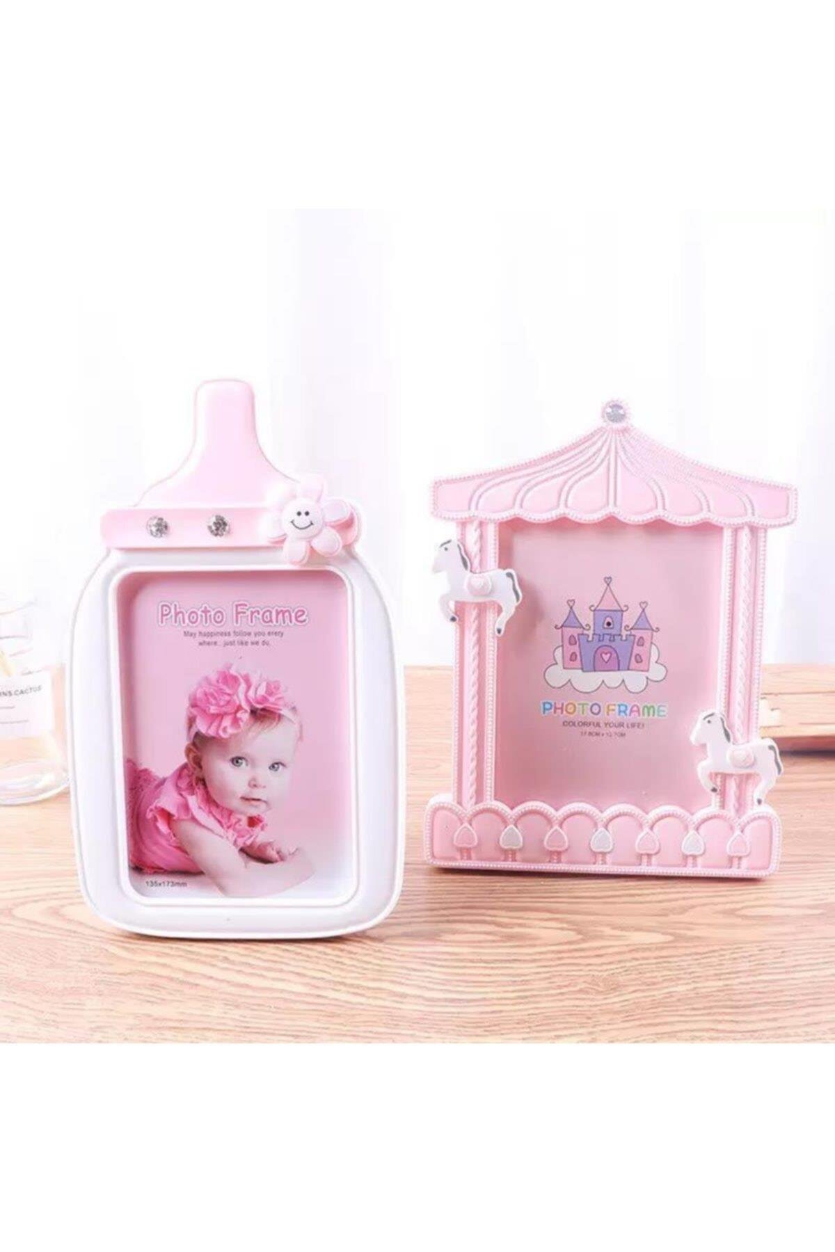 Büyük Sevimli Pembe Taşlı Biberon Bebek Çocuk Ayaklı Masa Duvar Oda Dekorasyon Fotoğraf Çerçevesi