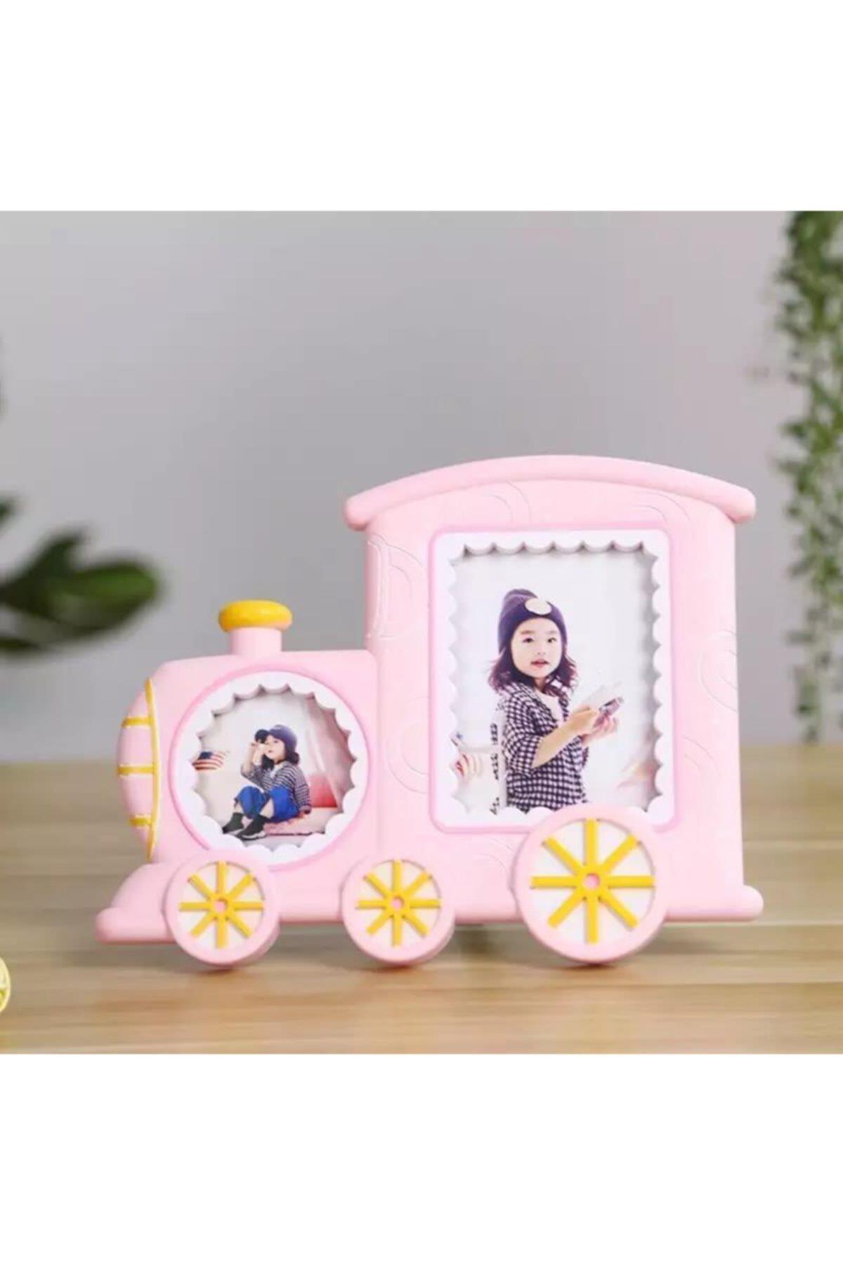 Büyük Sevimli Pembe Tren Bebek Çocuk Ayaklı Masa Duvar Oda Dekorasyon Fotoğraf Çerçevesi