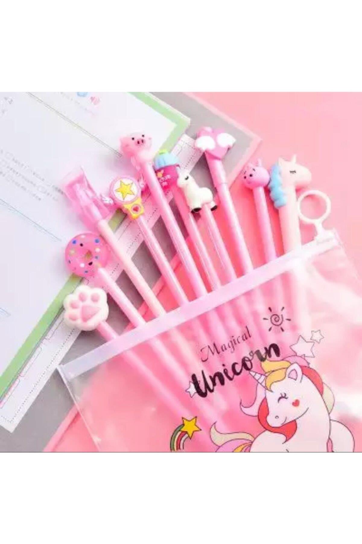 Çantalı Unicorn  Siyah Jel Kalem Set 10'lu
