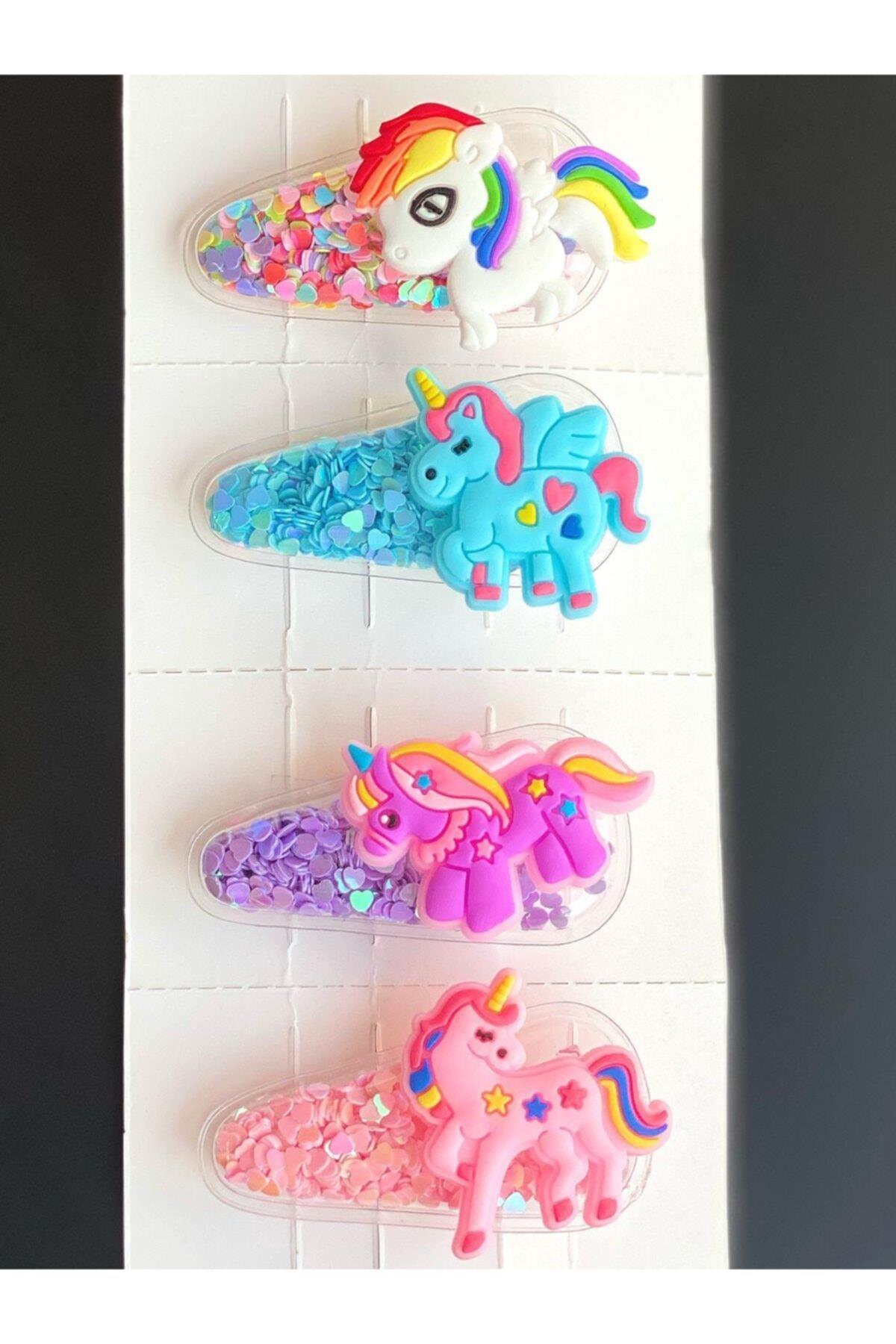 Çıt Çıt Unicorn Parlak Pullu Çocuk Toka Seti No2 4lü
