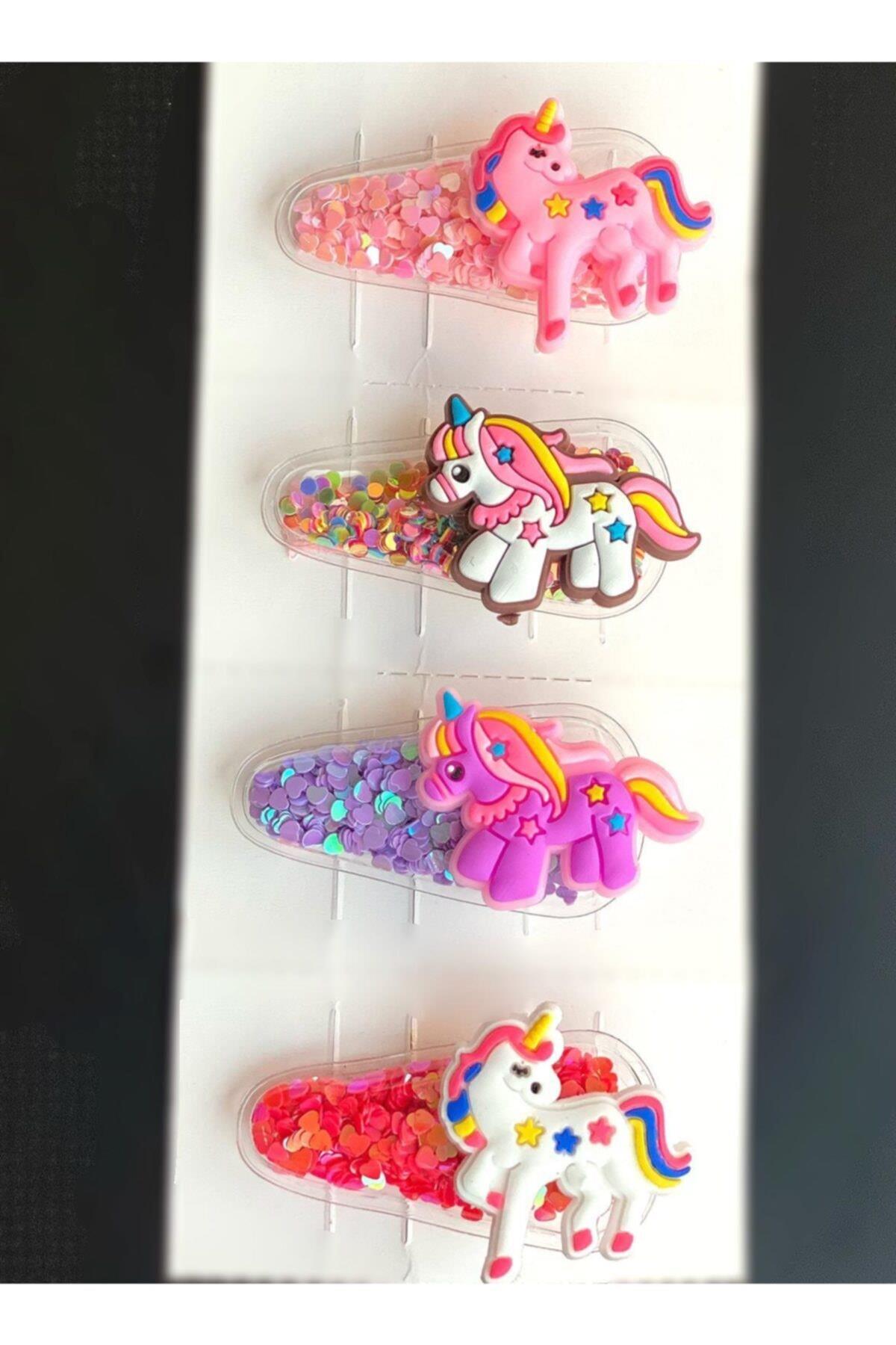 Çıt Çıt Unicorn Parlak Pullu Çocuk Toka Seti No1 4lü