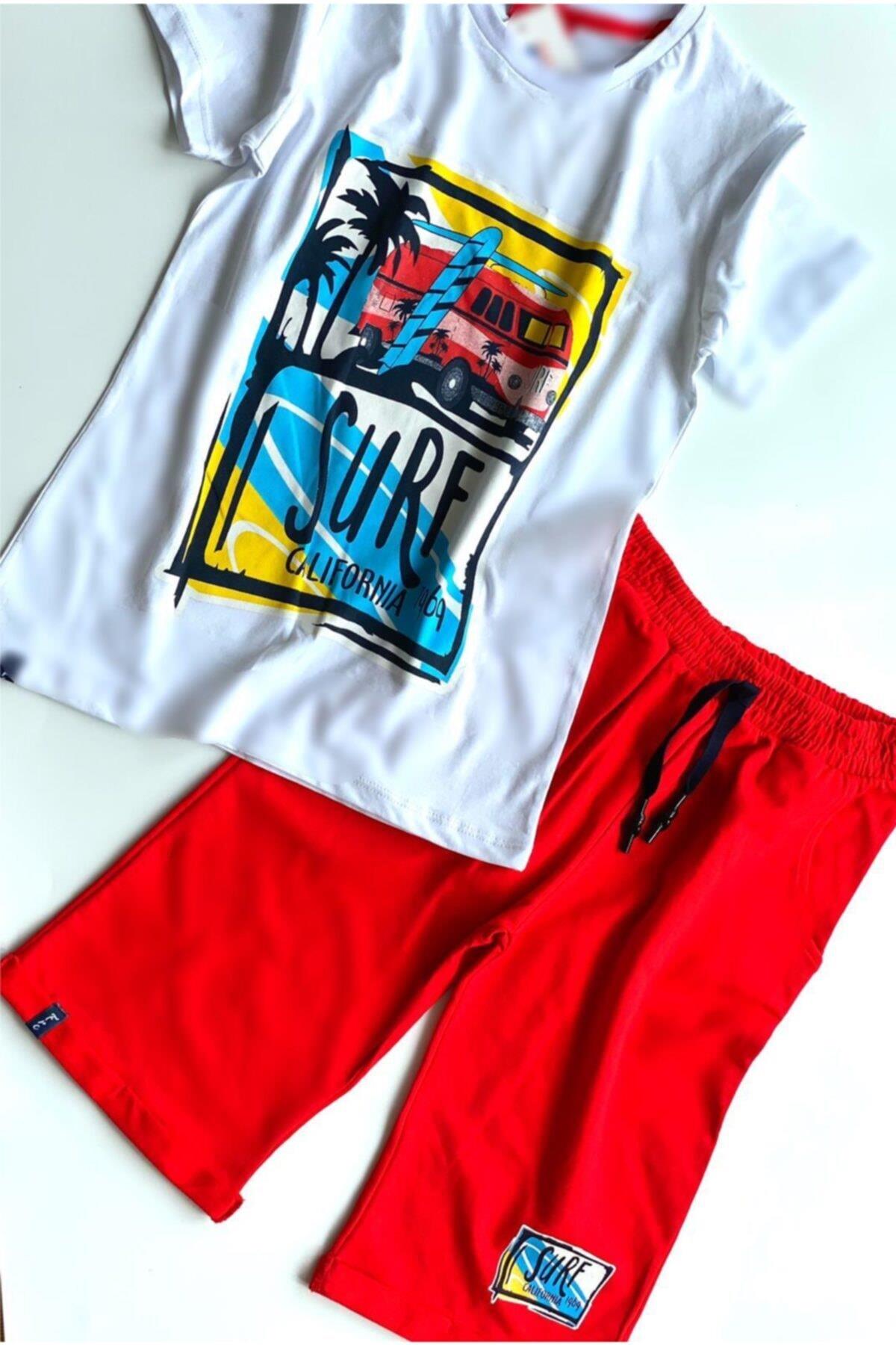 Çocuk Bayram Özel Yazlık Kapri Şort Tshirt Spor Surf Takım Set