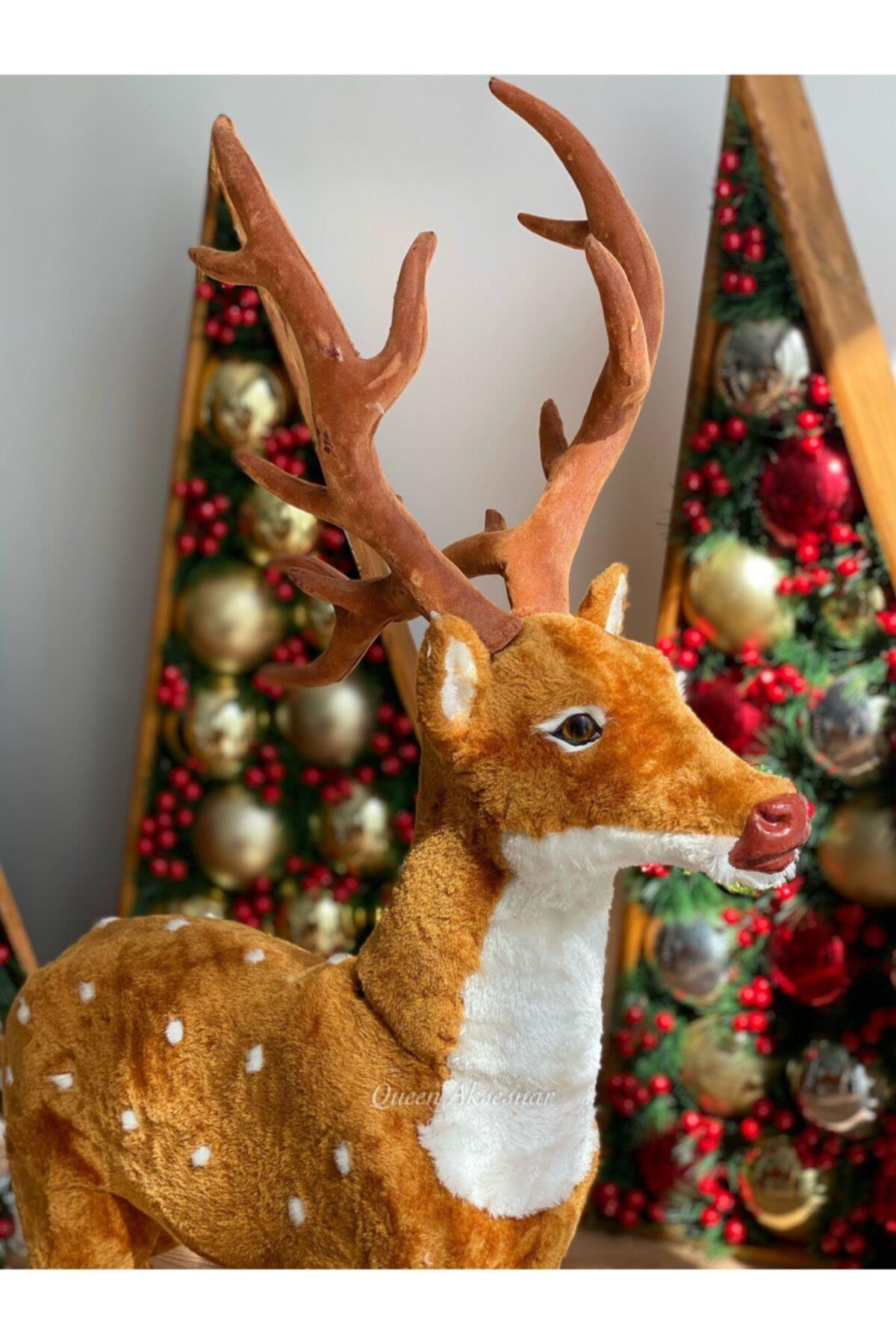 Dev Büyük Boy 80cm Yeniyıl Yılbaşı Özel Peluş Noel Baba Geyiği Geyik Süs Dekorasyon