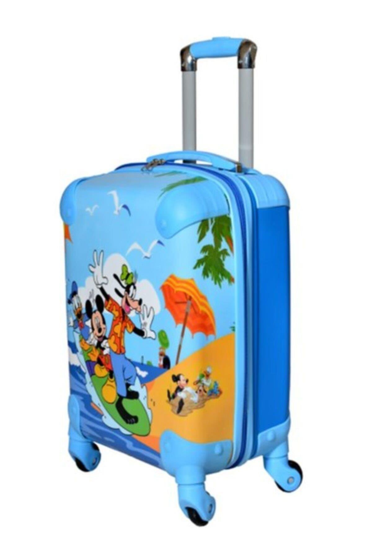 Disney Mavi Mickey Minnie Donald Erkek Kız Unisex Çocuk Tekerlekli Çekçekli Valiz Bavul Çanta