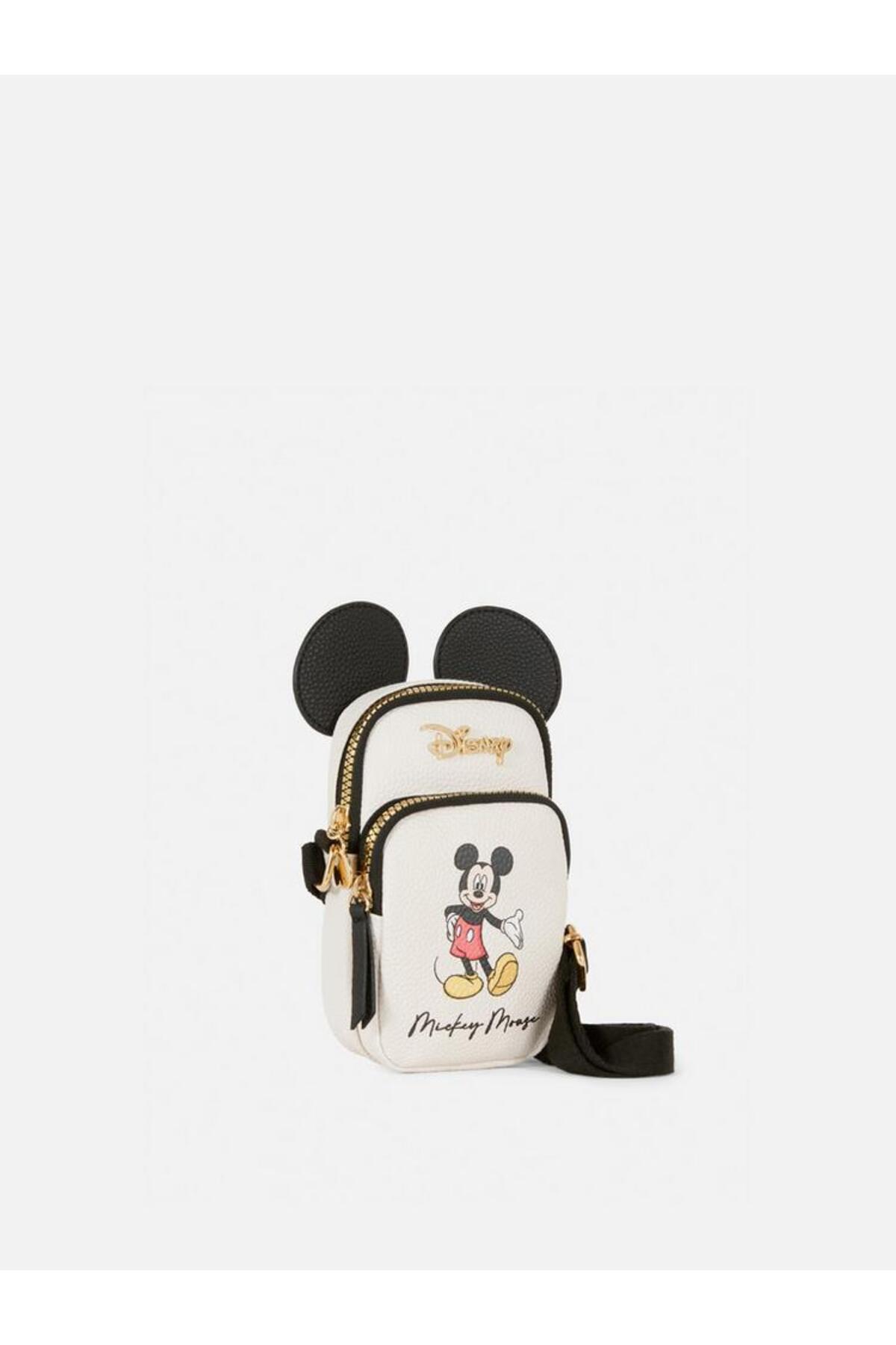 Disney Mickey mouse ithal lüks askılı kulaklı çapraz gold metal logolu çanta beyaz