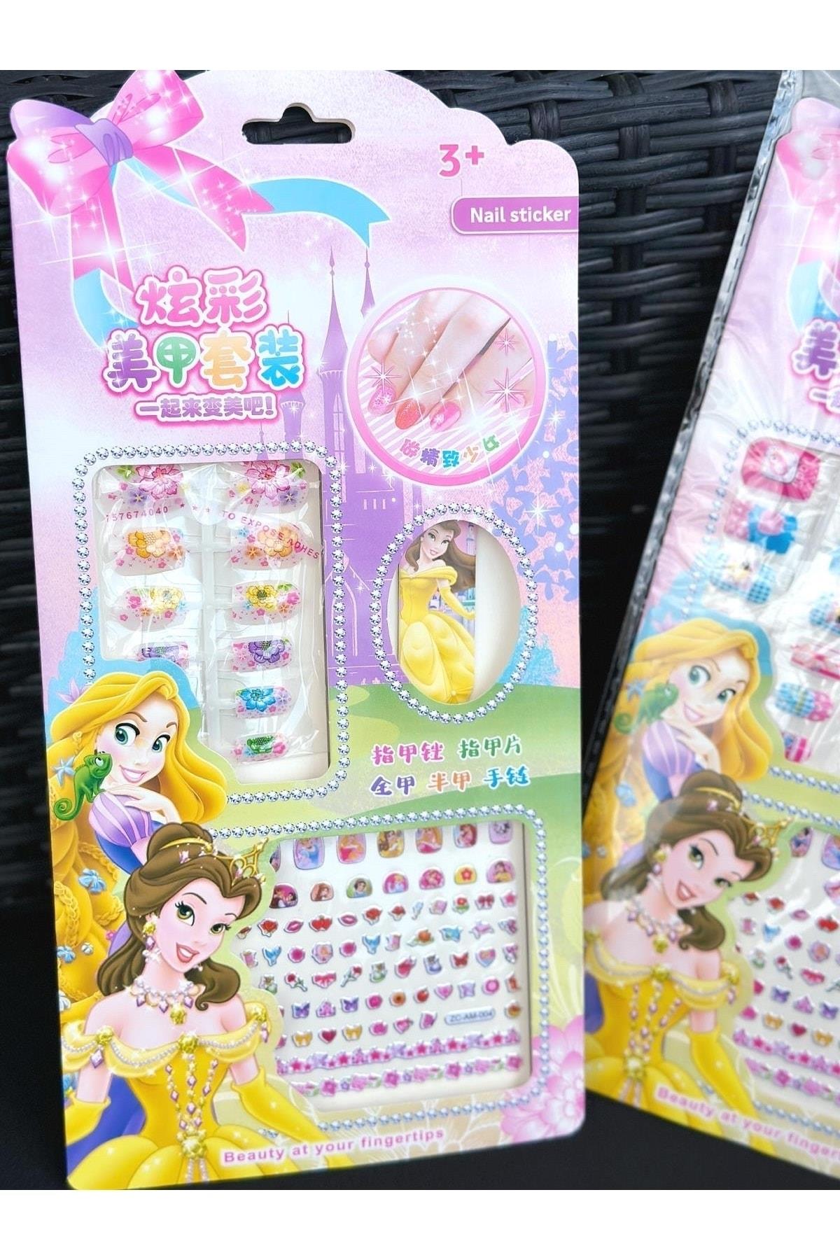 Disney prenses rapunzel bella ariel trend çocuk tırnağı takma tırnak sticker törpü seti