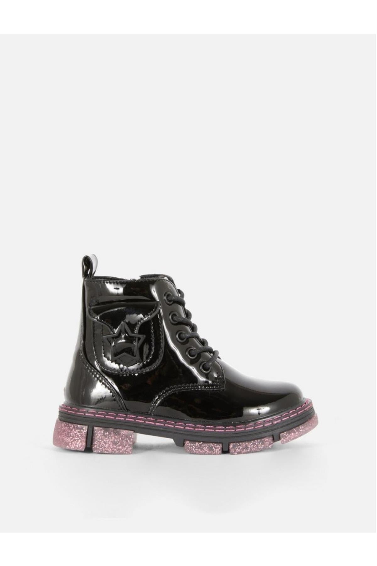 Dr.martens Tarz Ithal Lüks Pembe Simli Taban Siyah Rugan Bağcıklı Ipli Klasik Kız Çocuk Bot