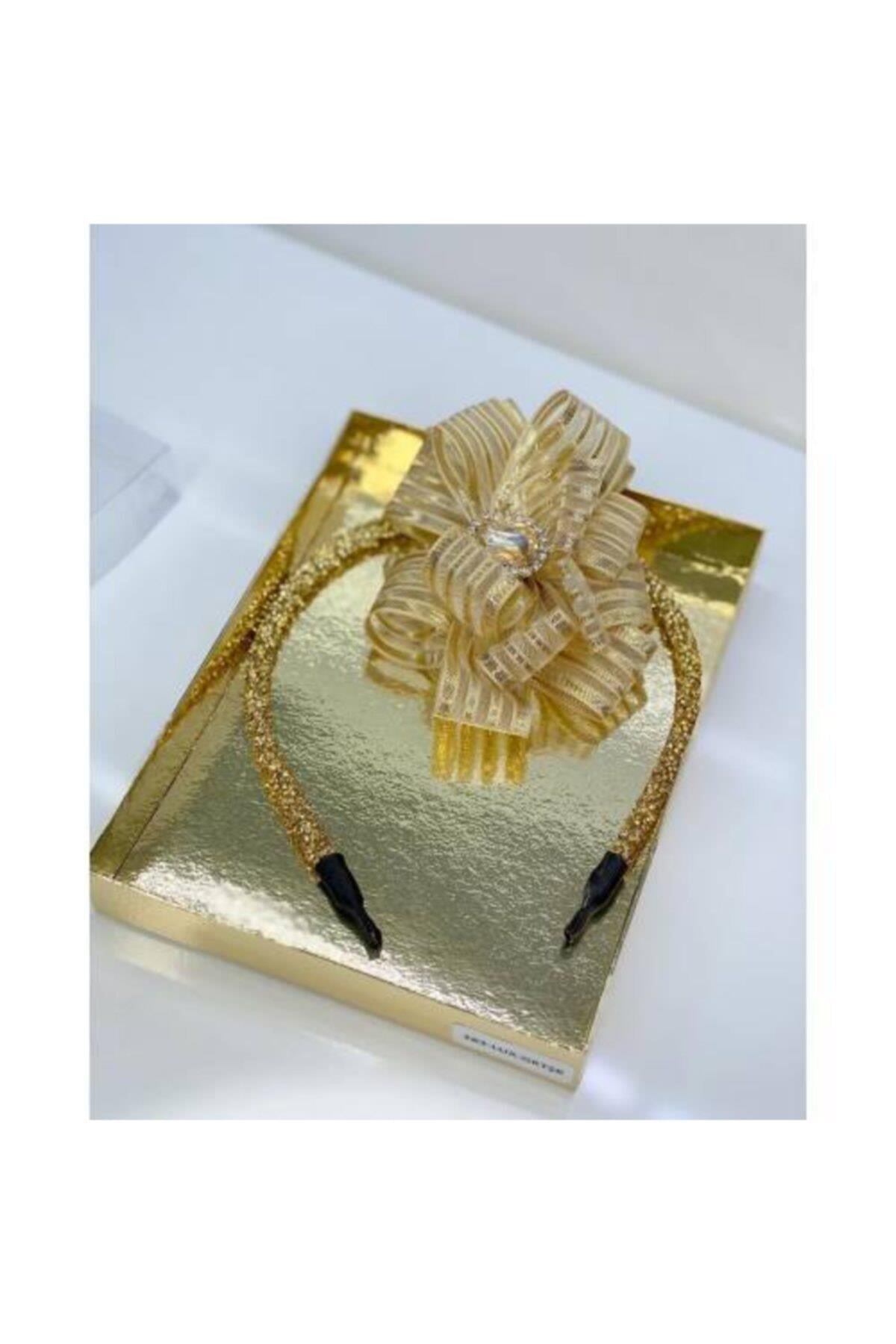 Gold Kristal Taşlı Şerit Kurdele Taç