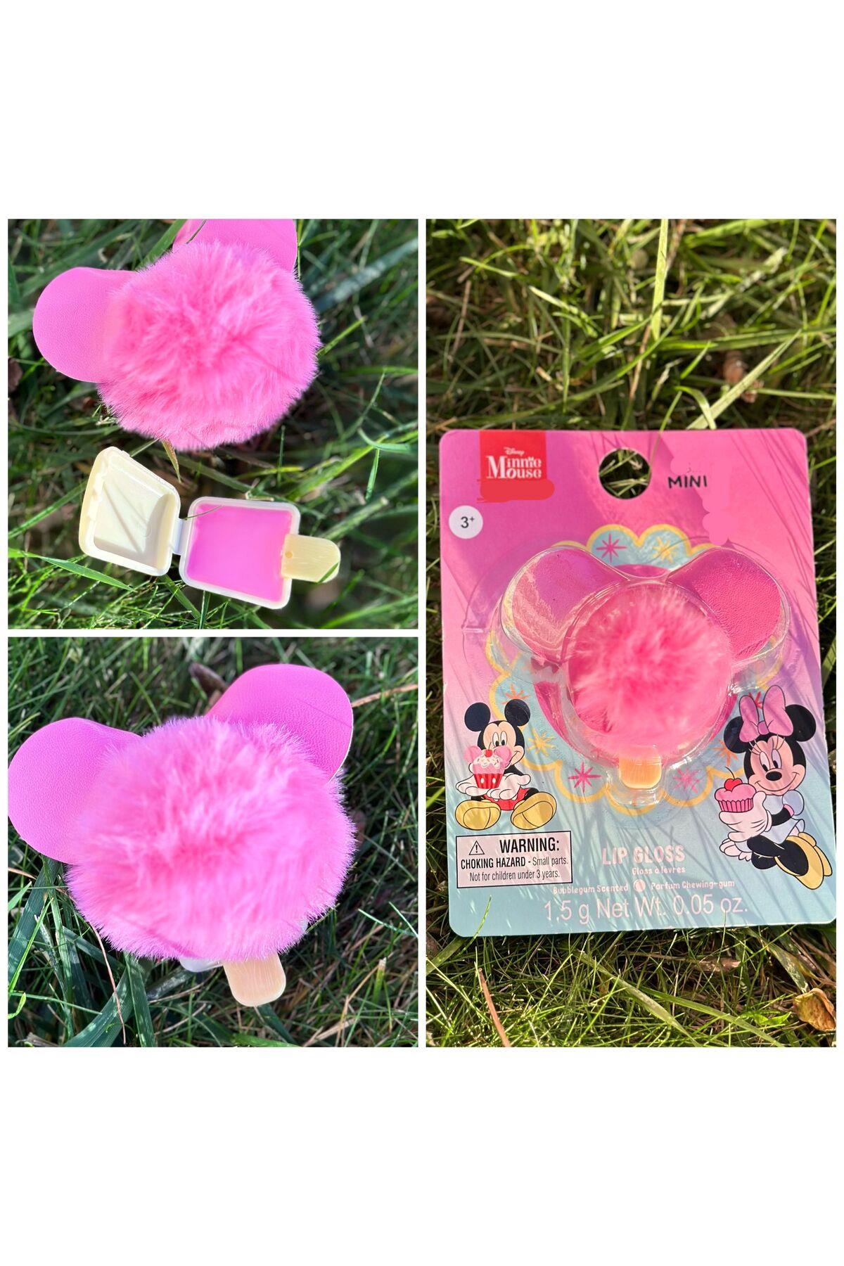 İngiltere’den ithal Disney minnie mouse ponpon tüylü peluş lip gloss ruj parlatıcı nemlendirici balm