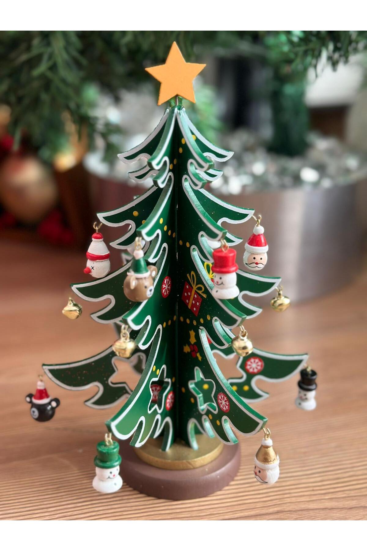 İthal ahşap yılbaşı hediye seti kendin yap süslü çam ağacı Noel baba zil yıldızlı dekorasyon ağaç