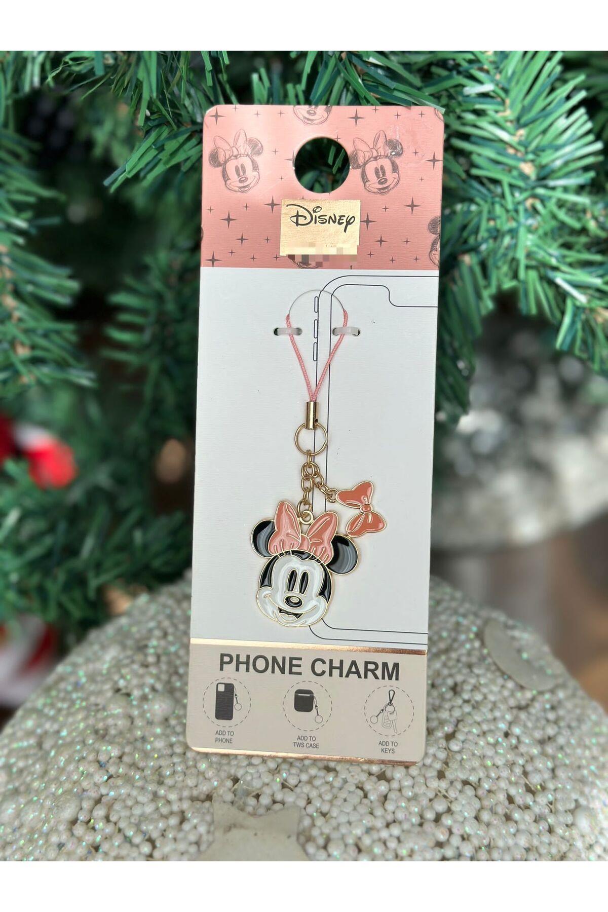 İthal Disney minnie mouse metal charm anahtarlık telefon AirPods askılı askısı gold altın pembe