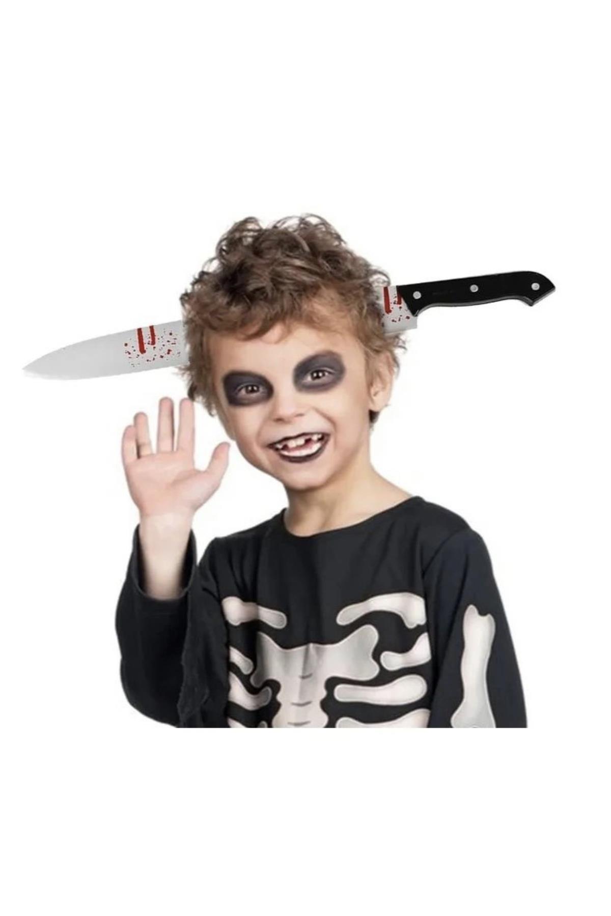 İthal halloween cadılar bayramı korku korkunç sahte plastik kanlı bıçak kafa tacı çocuk yetişkin taç