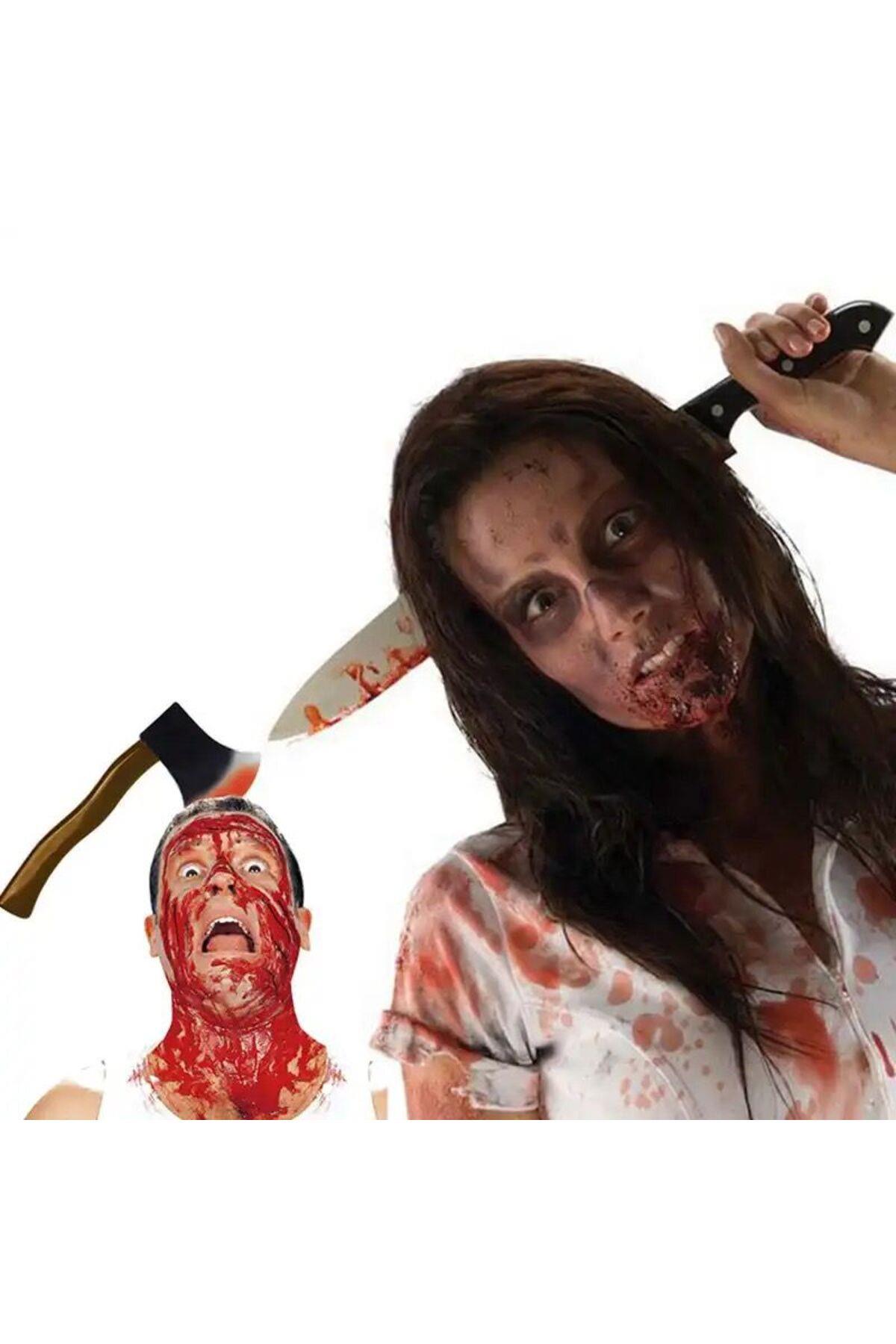 Ithal Halloween Cadılar Bayramı Korku Korkunç Sahte Plastik Kanlı Bıçak Kafa Tacı Çocuk Yetişkin Taç