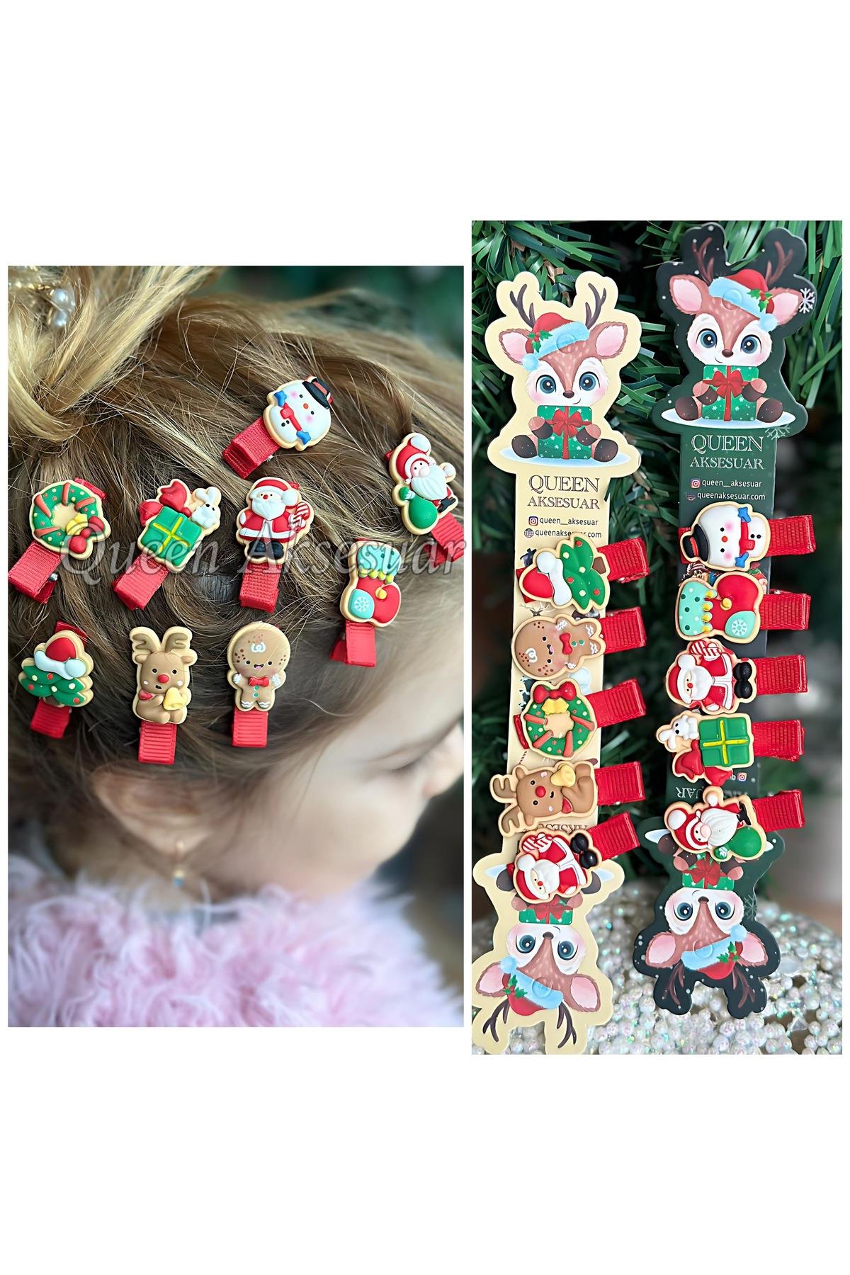 İthal lüks 10lu yılbaşı temalı desenli geyik Noel baba kardan adam çam ağaçlı pensli çocuk bebek