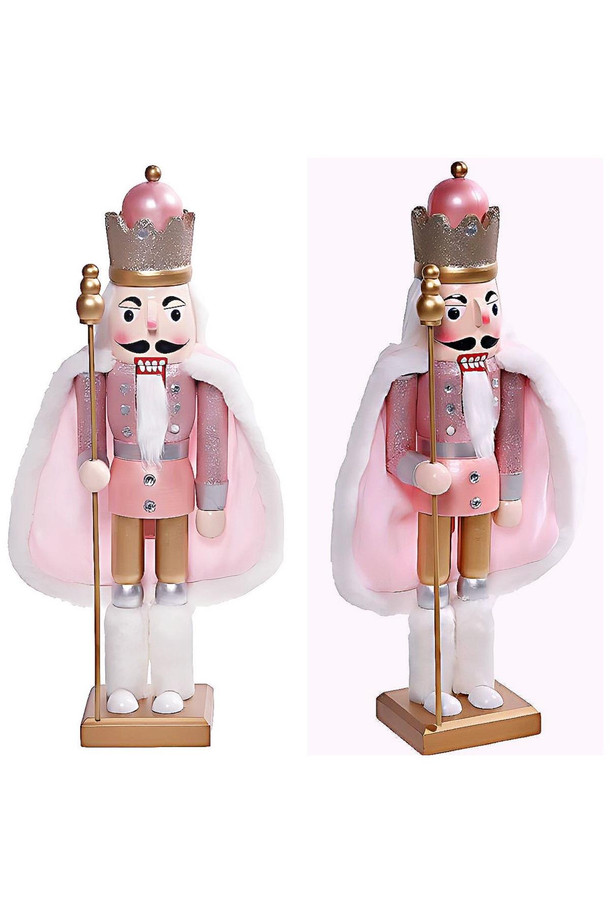 İthal lüks ahşap pembe simli taşlı kürklü hareketli fındıkkıran asker yılbaşı dekorasyon biblo 50cm