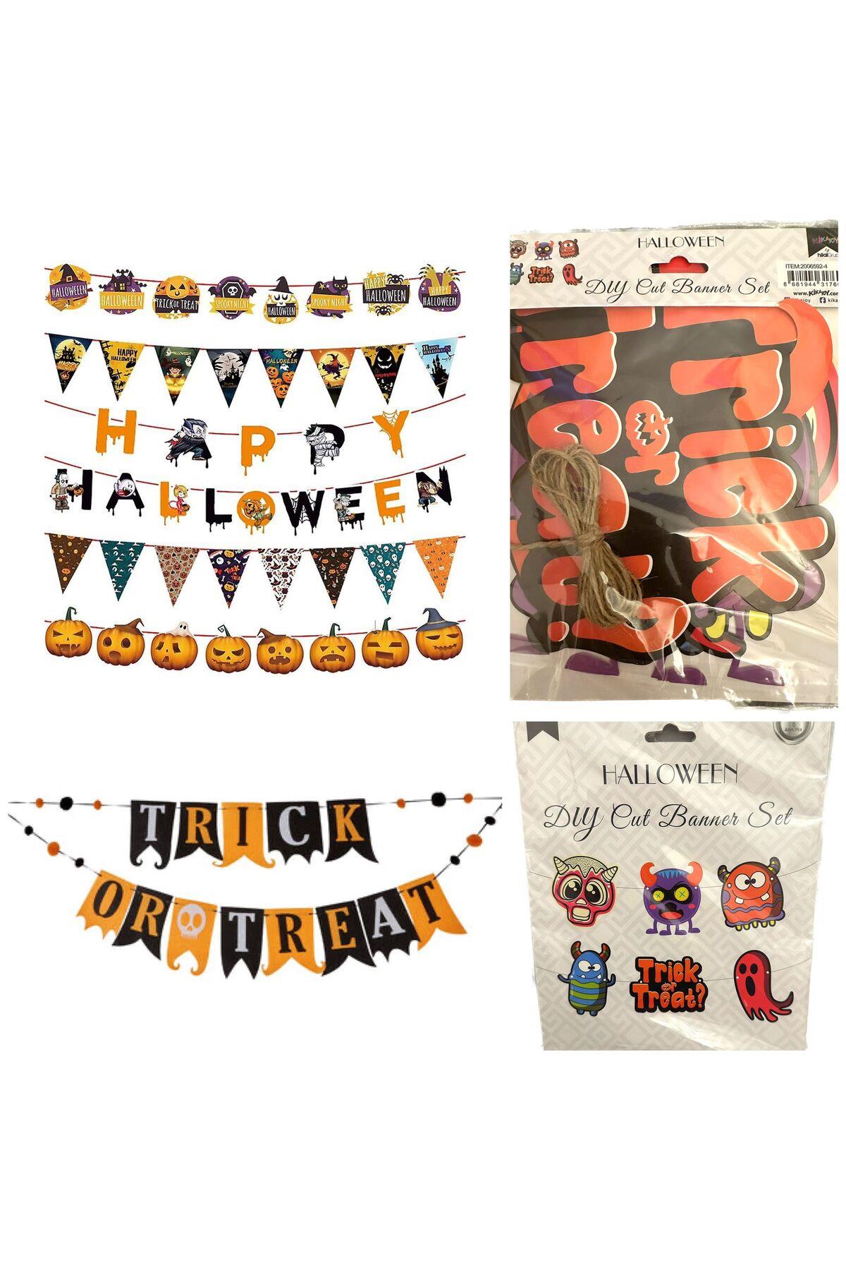 İthal lüks cadılar bayramı halloween parti banner 6lı ipli 270cm trick or teat şeker mi şaka mı