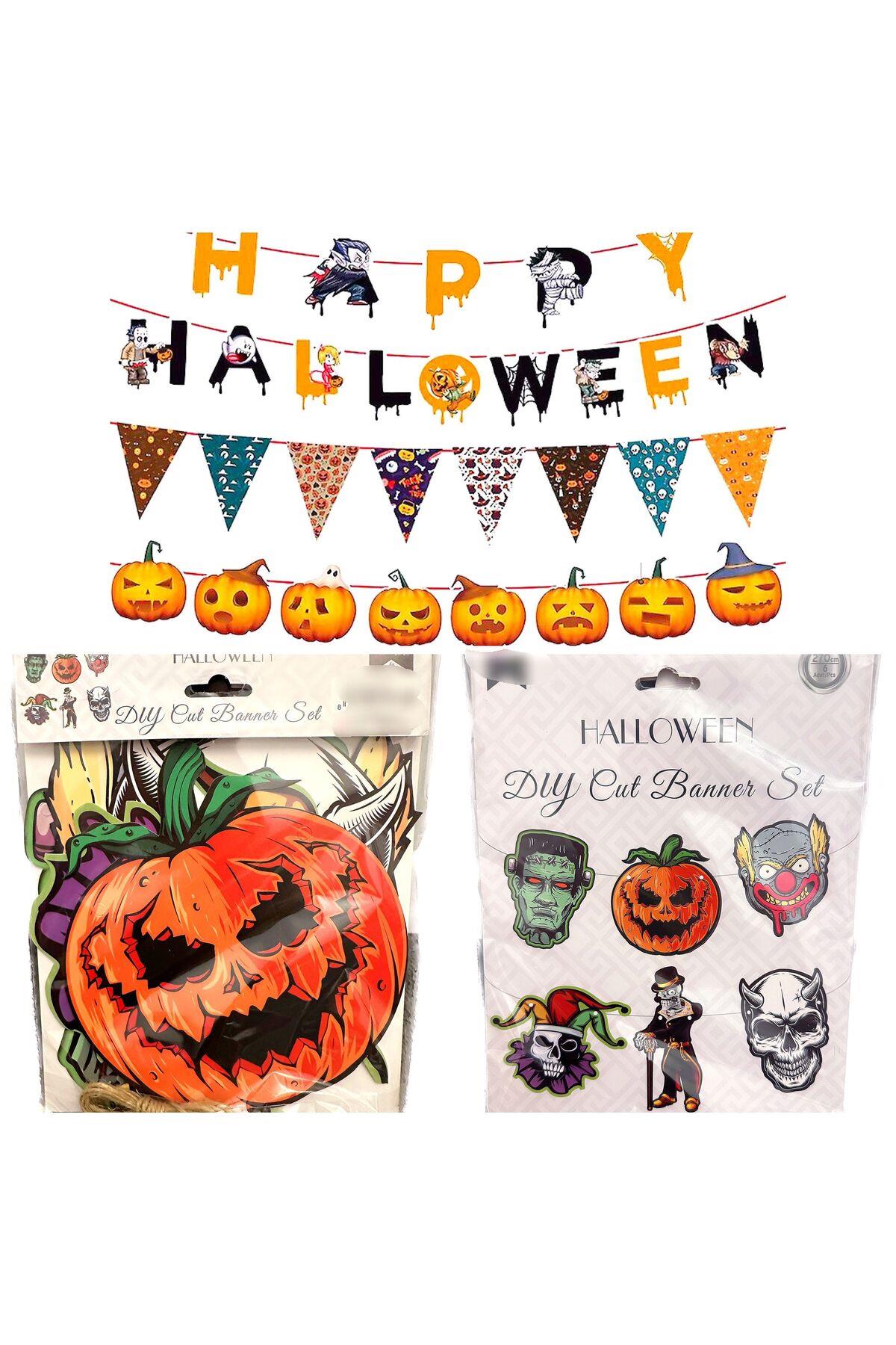 İthal lüks cadılar bayramı halloween parti banner 6lı ipli 270cm balkabağı korku duvar süsü