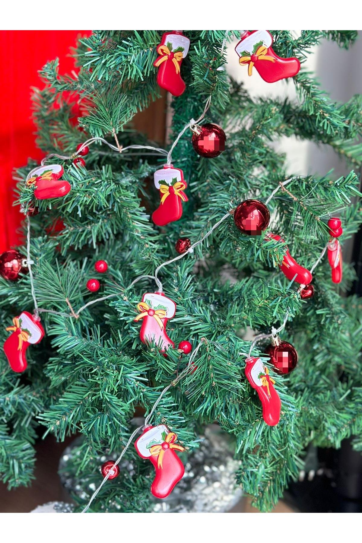 İthal lüks çam ağacı dekorasyon zilli Noel çorap top kokina led zincir yanıp sönen ağaç ışığı pilli