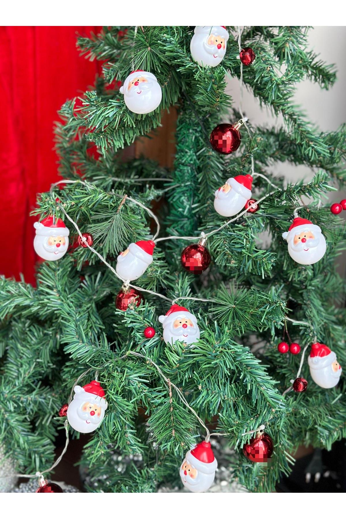 İthal lüks çam ağacı dekorasyon zilli noel baba top kokina süslü led zincir ışık ağaç ışığı pilli