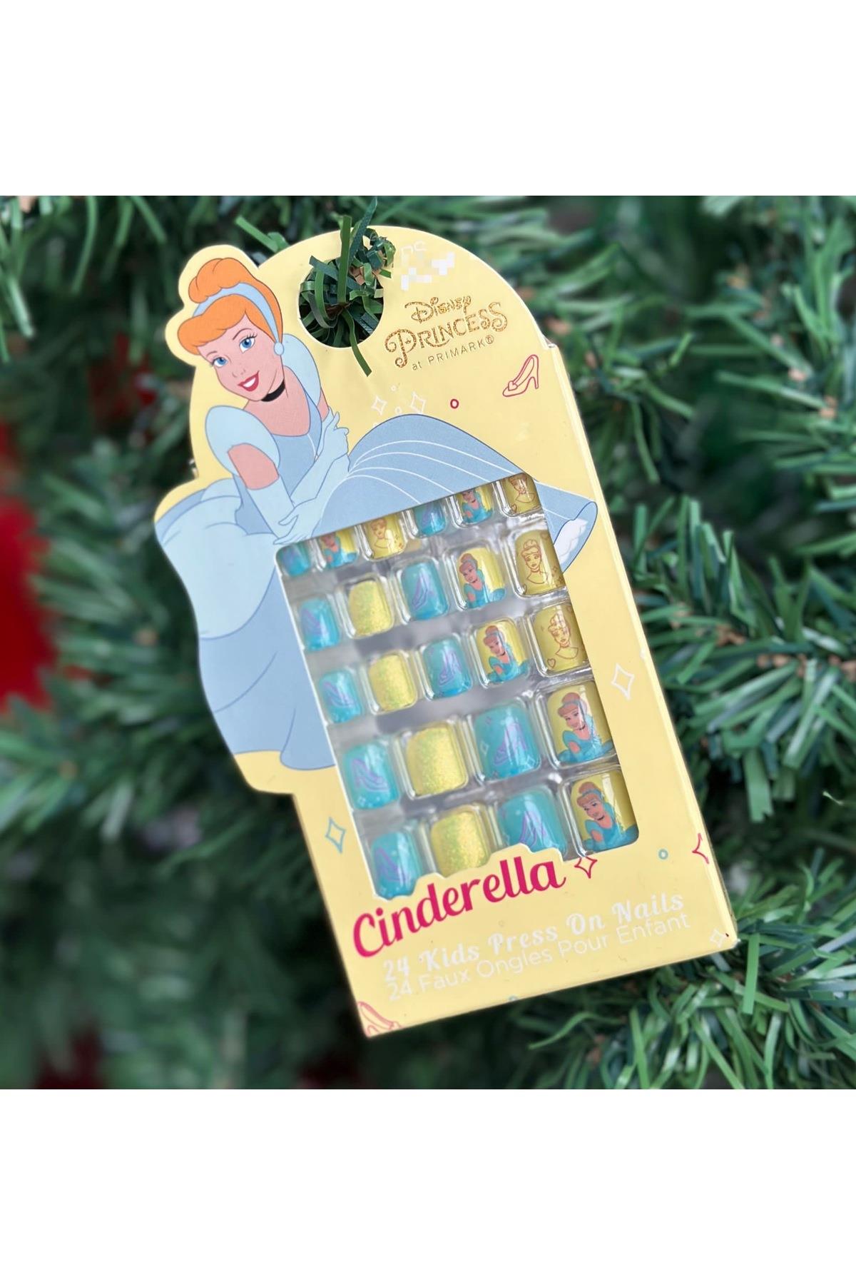 İthal lüks çocuklara özel Disney sindrella prenses simli desenli çocuk yapışkanlı takma tırnak seti