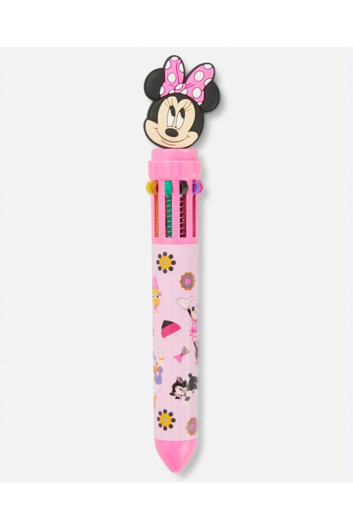 İthal lüks Disney 3d minnie mouse çok renkli tükenmez kalem 10 renk boya seti pembe