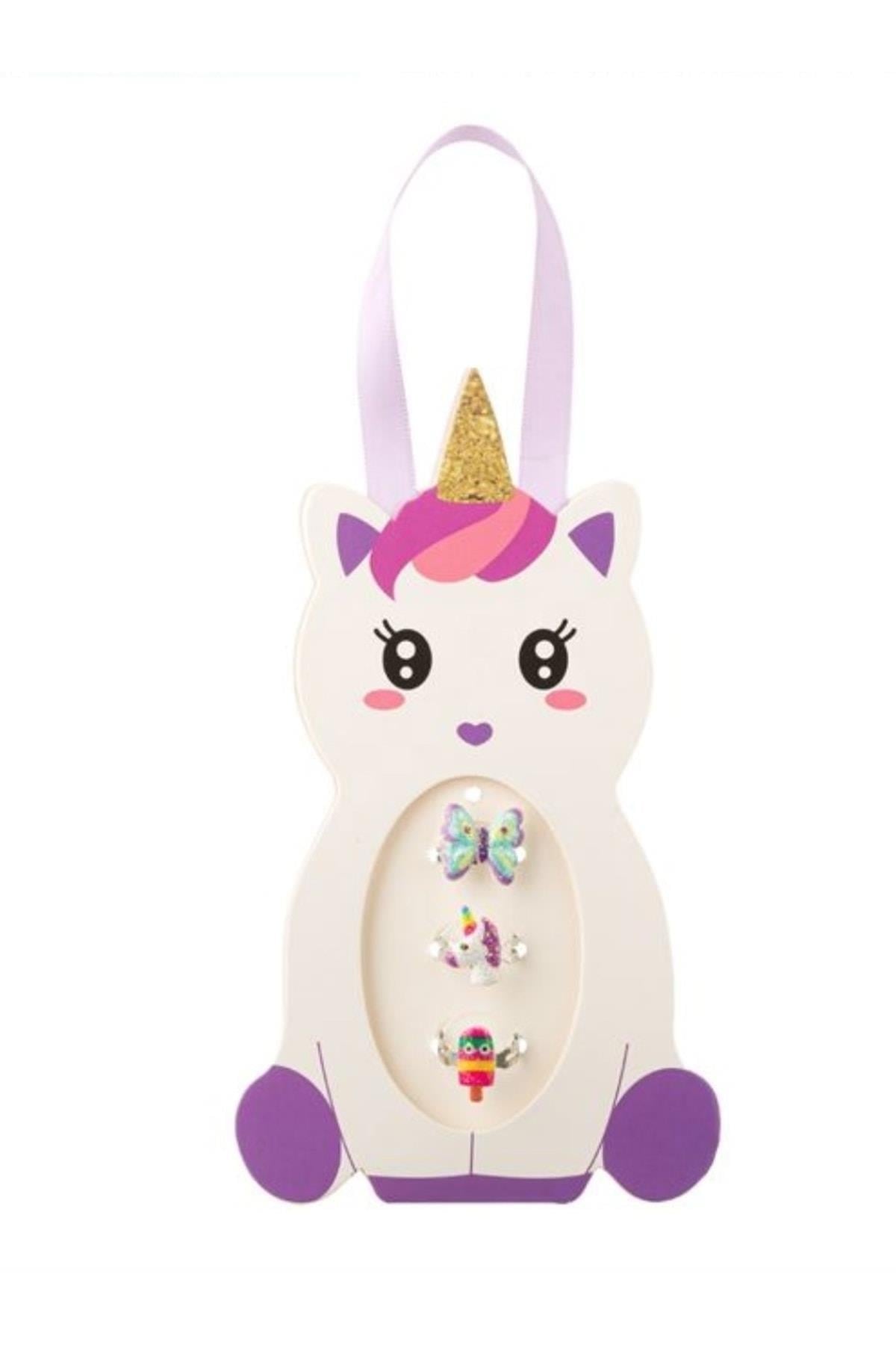 Ithal Lüks Kutulu Yeni Trend Unicorn Gökkuşağı Renkli Simli Ayarlanabilir Yüzük Seti Kız Çocuk