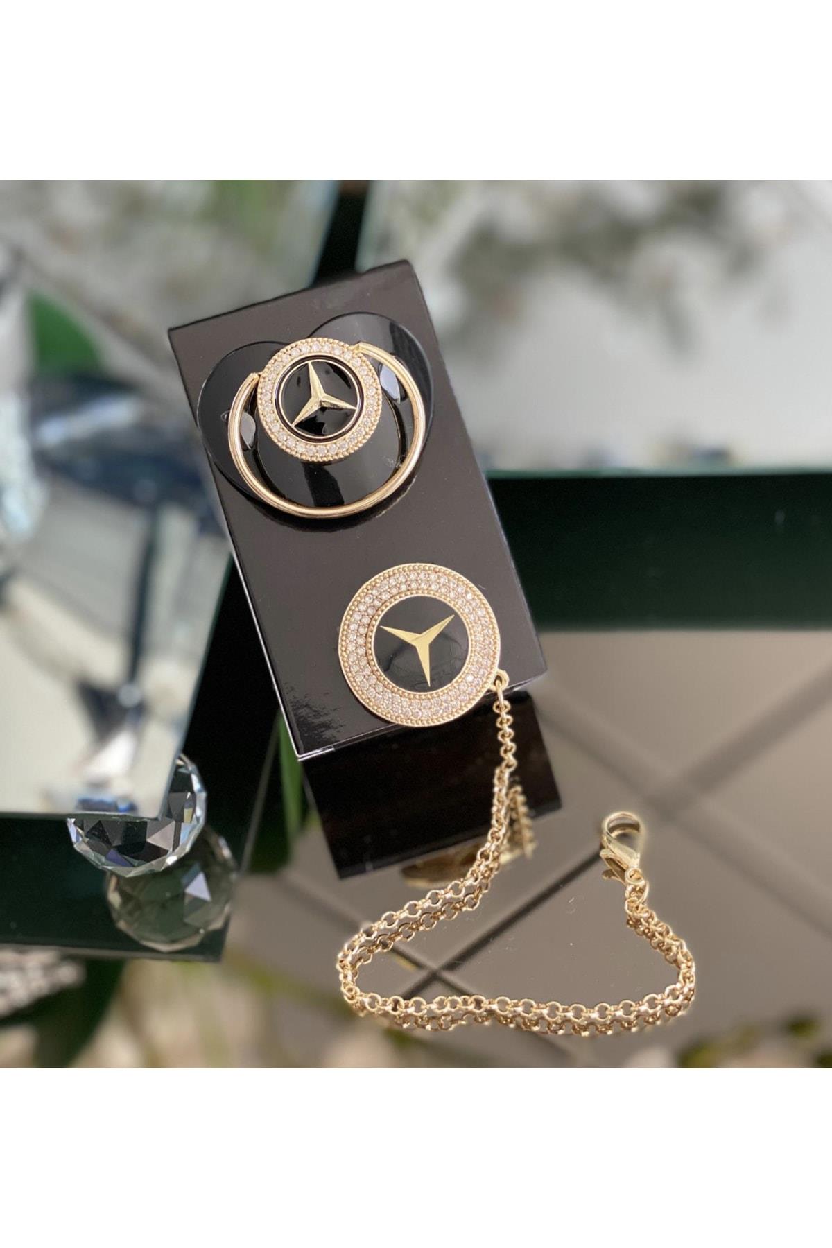 Ithal Lüks Mercedes Benz Logo Erkek Kız Bebek Kristal Swarovski Taşlı Emzik Zincirli Askı Seti