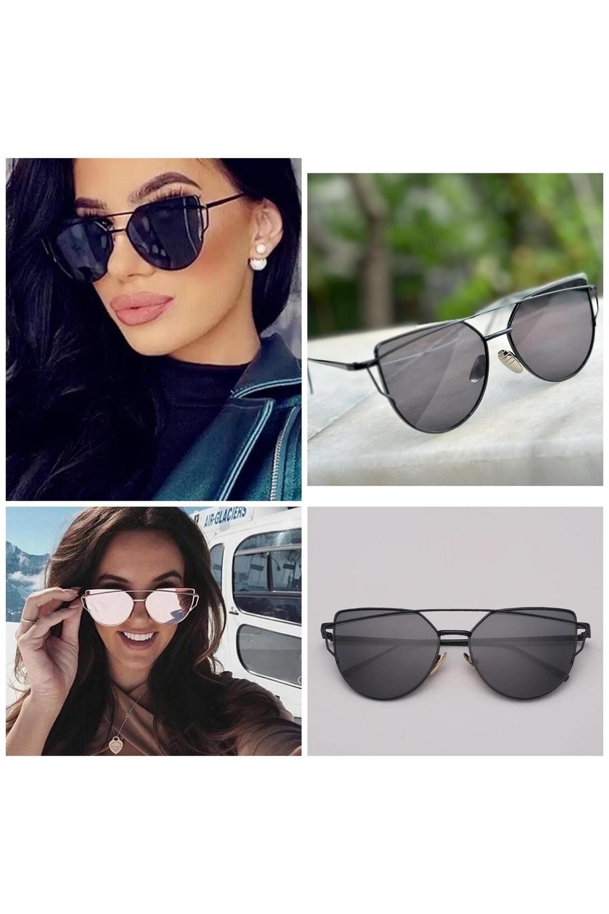 İthal lüks moda marka siyah cam güneş gözlüğü metal çerçeve gözlük