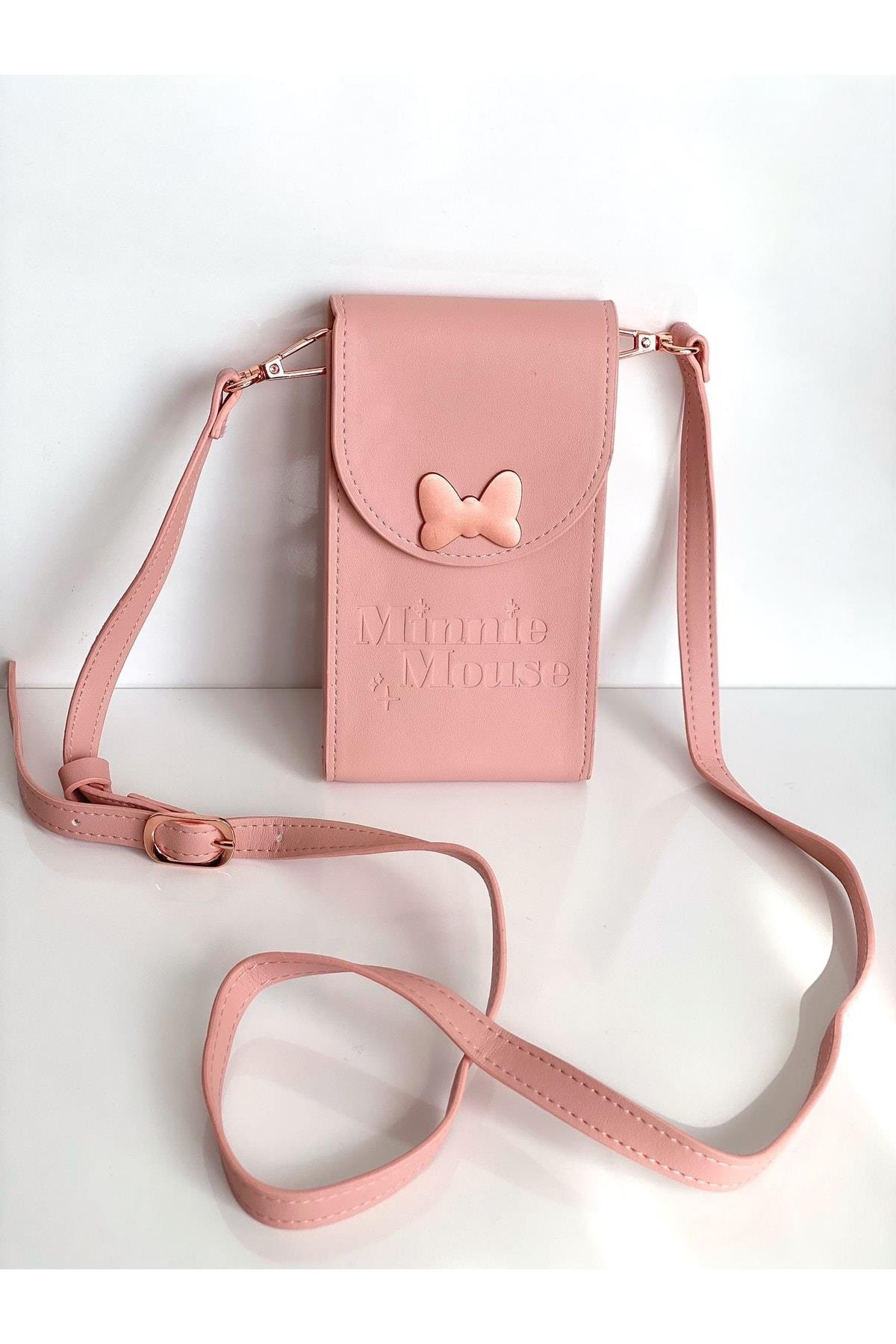 Ithal Lüks Orijinal Disney Minnie Mouse Telefon Çantası Askılı Omuz Çanta Pembe