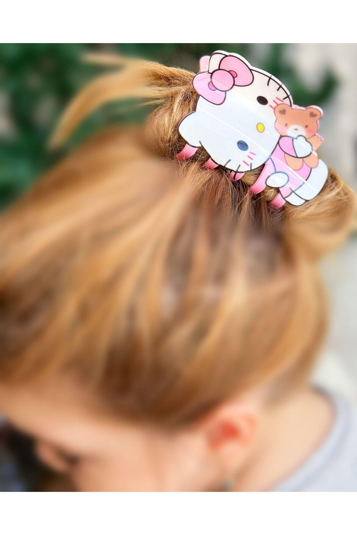 İthal lüks parlak kemik akrilik büyük mandal toka kadın çocuk tokası hello kitty 10cm
