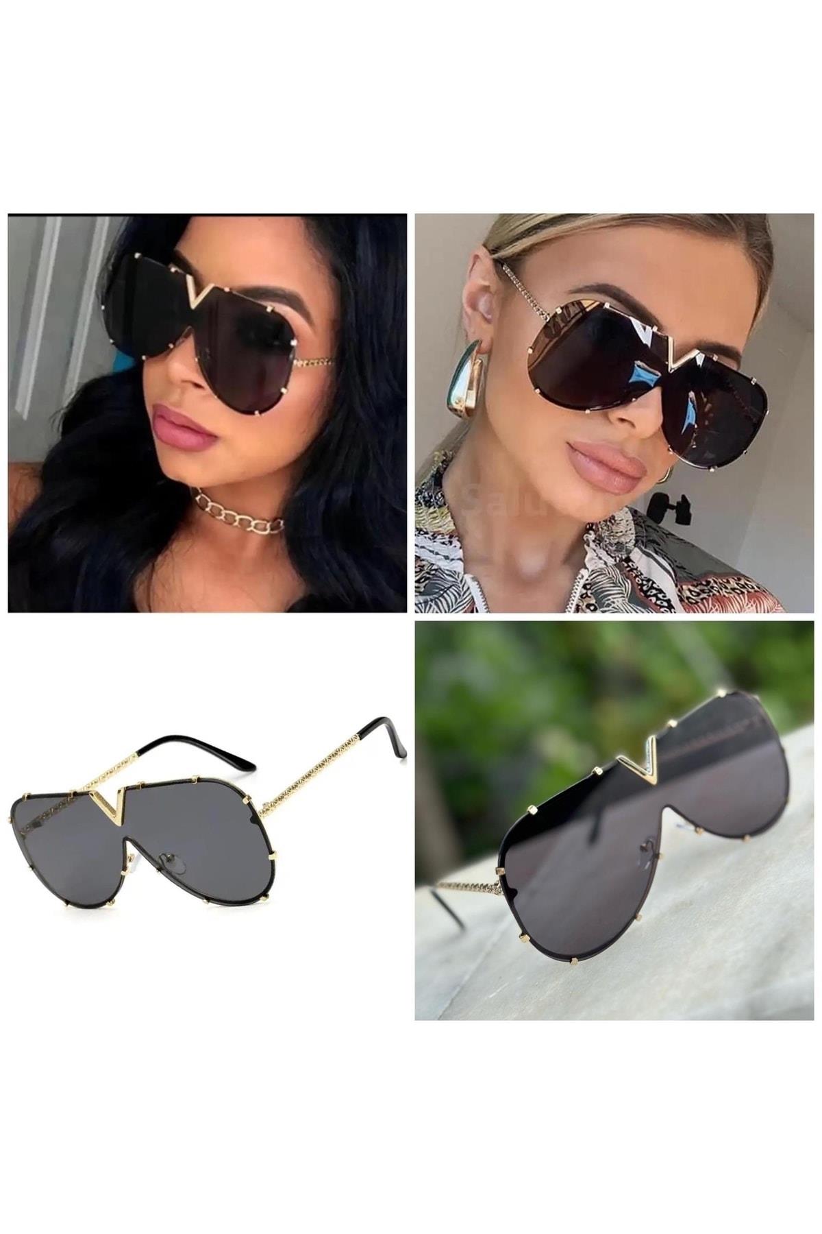İthal lüks trend marka siyah cam güneş gözlüğü gold altın metal çerçeve gözlük