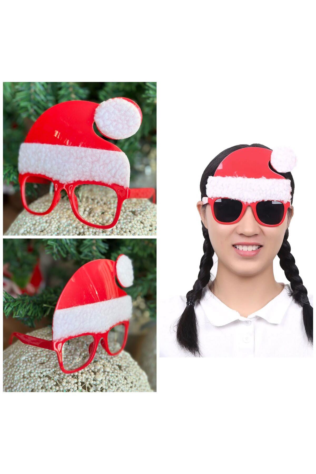 İthal lüks yeni yıl yılbaşı parti gözlüğü Noel baba şapkalı maske süslü kostüm gözlük şeffaf cam