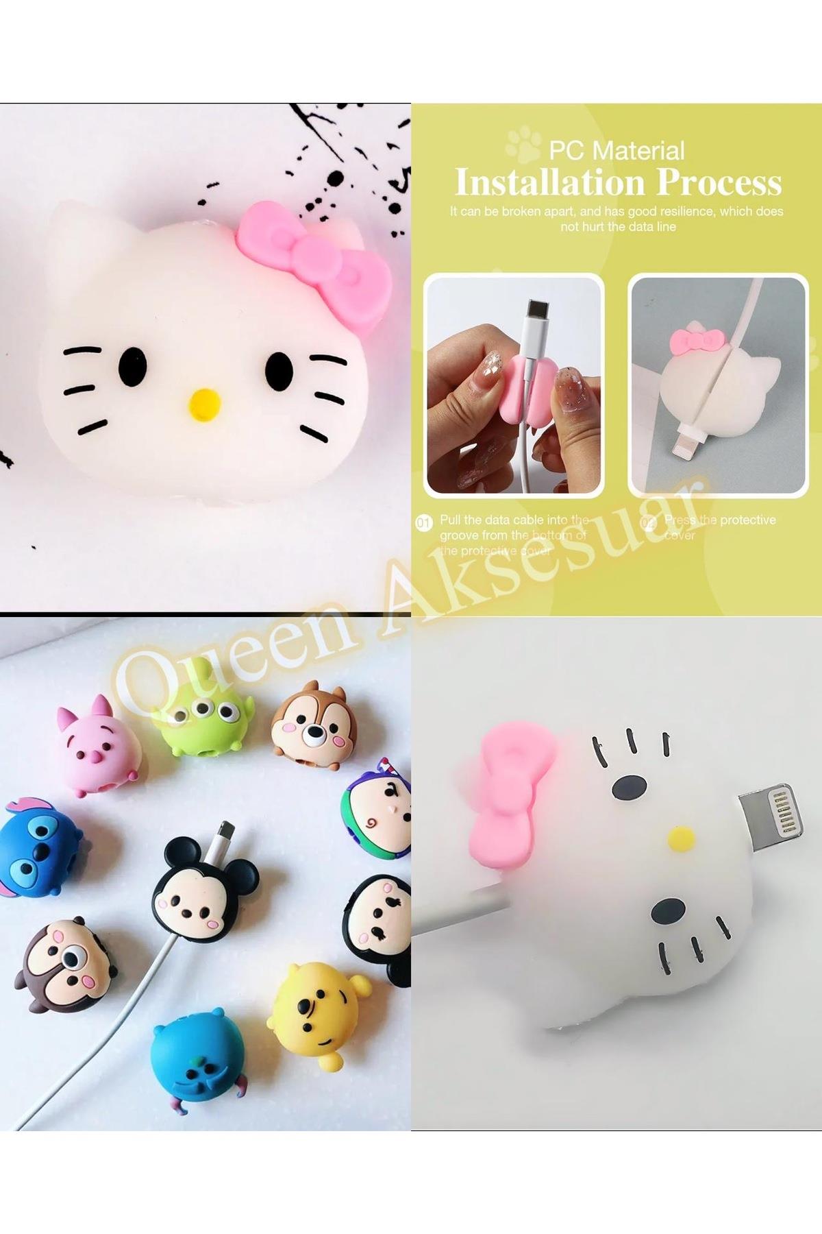 İthal sevimli Hello kitty 3d boyutlu kablo koruyucu tutucu silikon aparat kopma önleyici