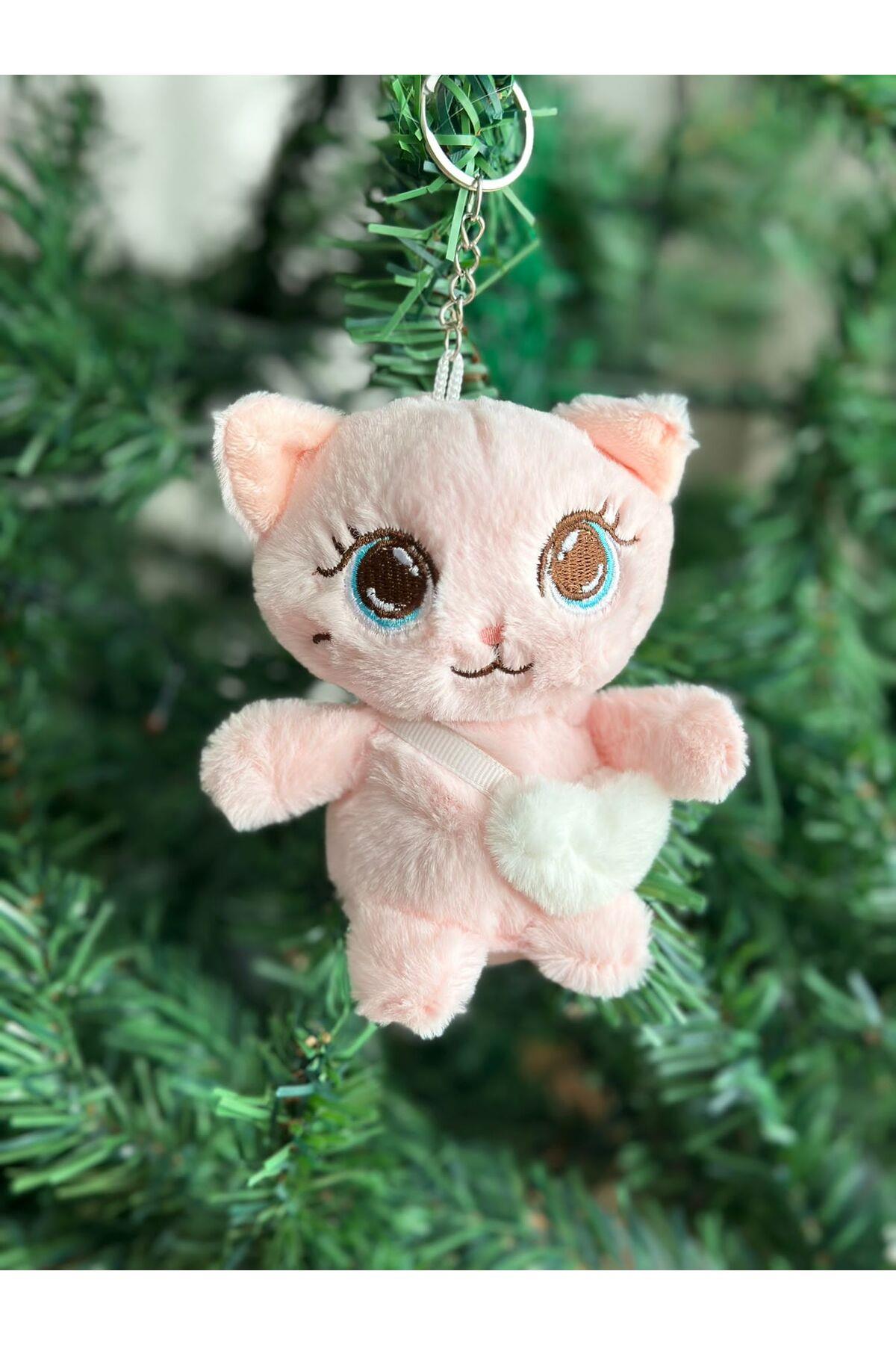 İthal yeni hediyelik peluş sevimli kalpli çantalı kedi marie oyuncak anahtarlık çam ağacı süsü pembe