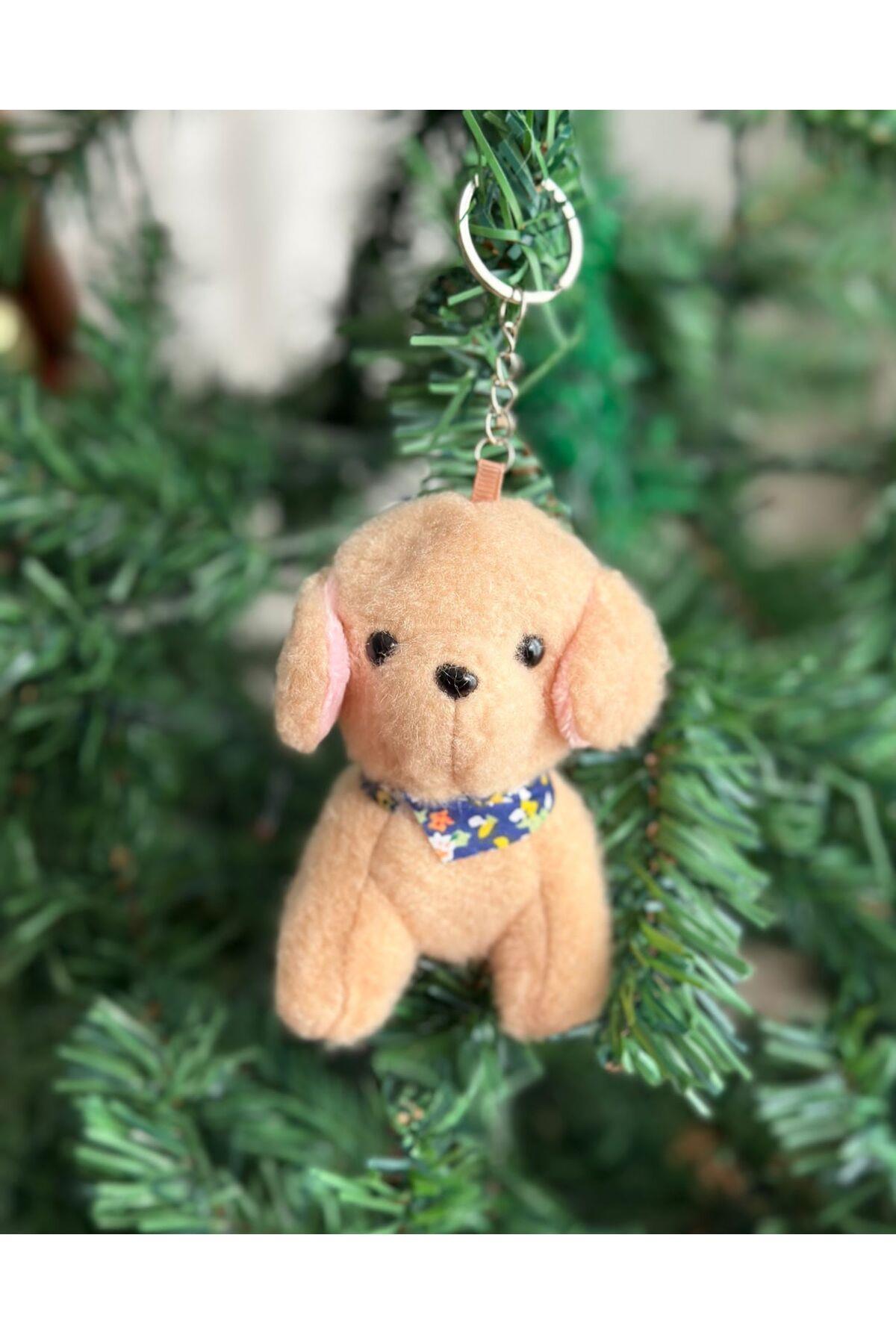 İthal yeni hediyelik peluş sevimli köpek oyuncak giysili puppy anahtarlık çam ağacı süsü kahverengi