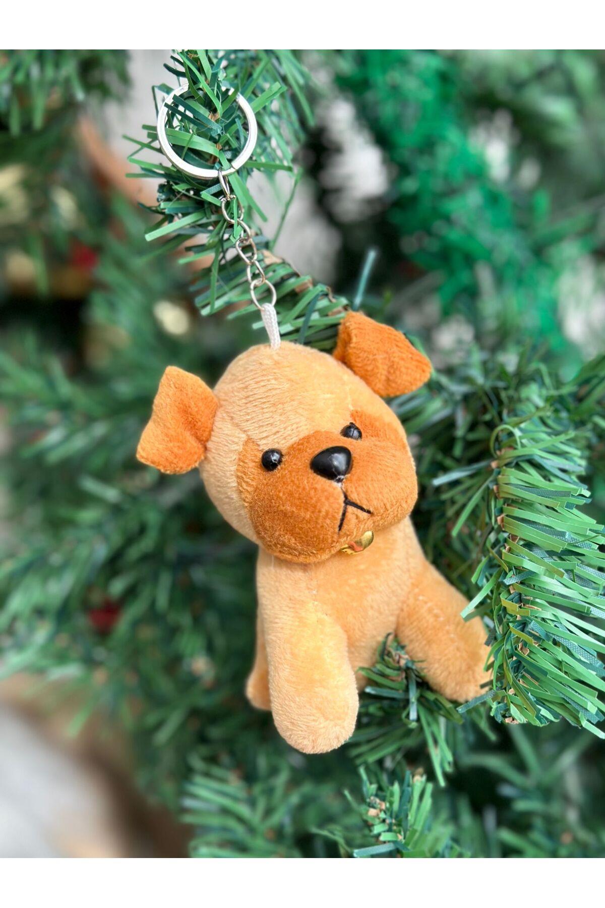 İthal yeni hediyelik peluş sevimli zilli köpek oyuncak puppy anahtarlık çam ağacı süsü kahverengi