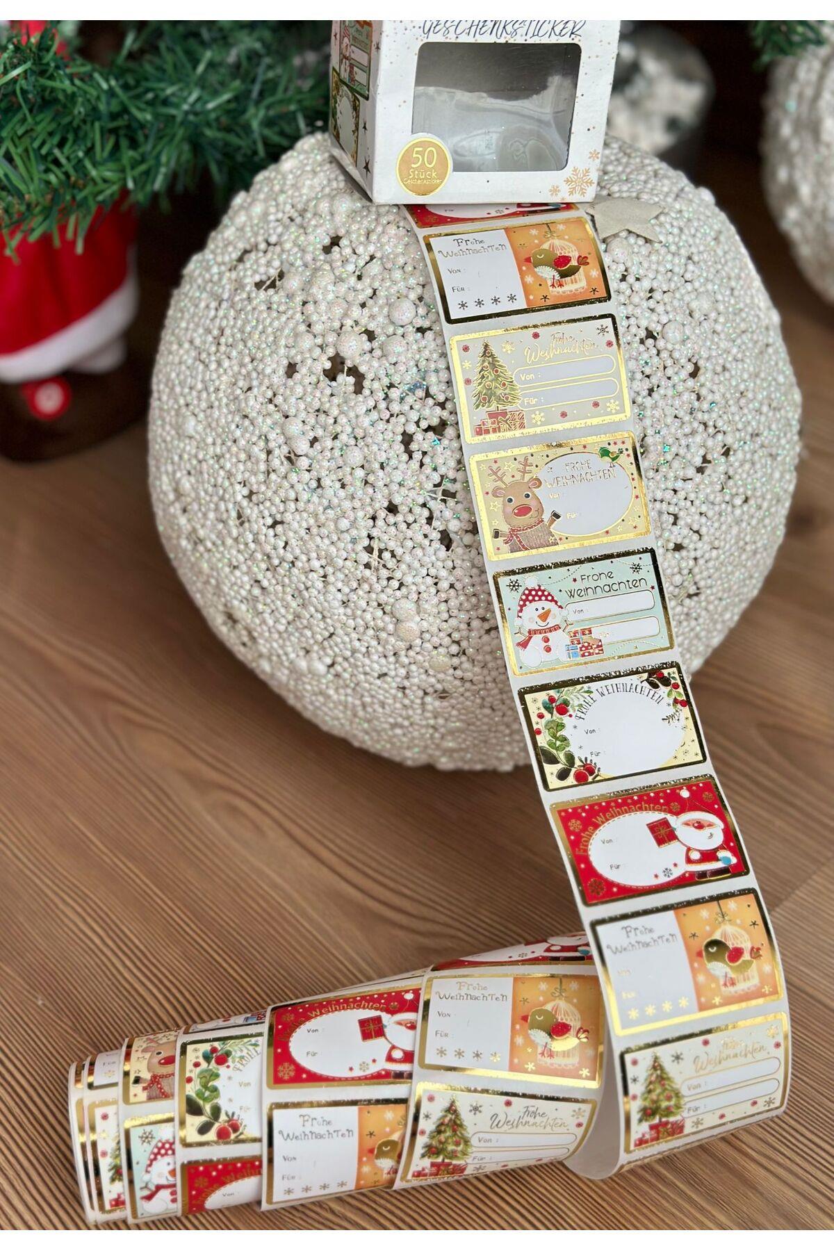 İthal yeni yıl yılbaşı noel hediye sticker etiket süs altın varaklı çam geyik kardan adam 50li